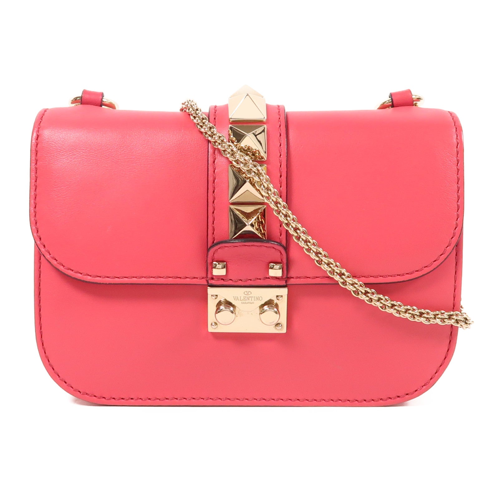 Valentino 皮革Chain Shoulder金扣鏈帶肩背袋