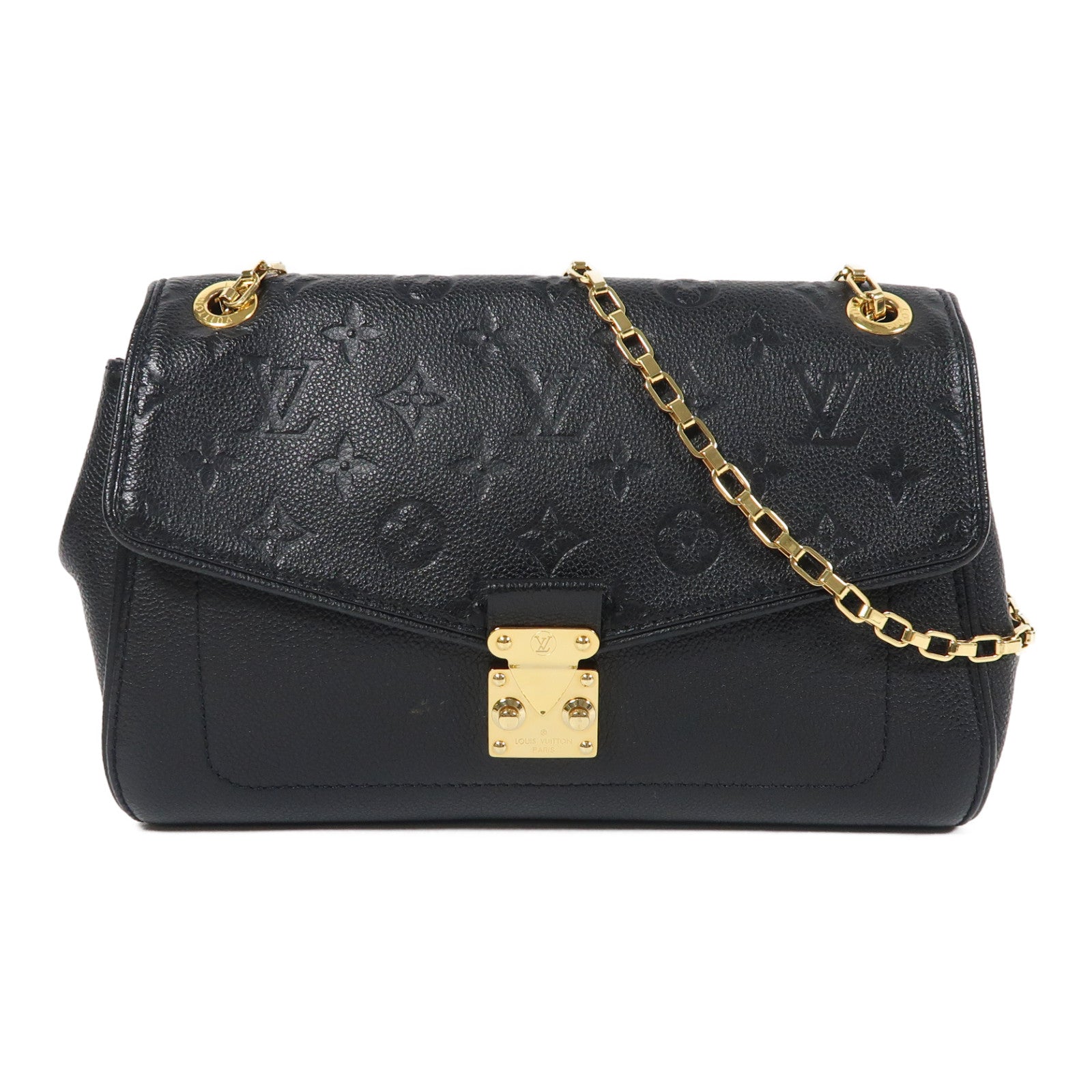 LOUIS VUITTON Monogram Empreinte Saint Germain PM金扣鏈帶肩背袋黑色