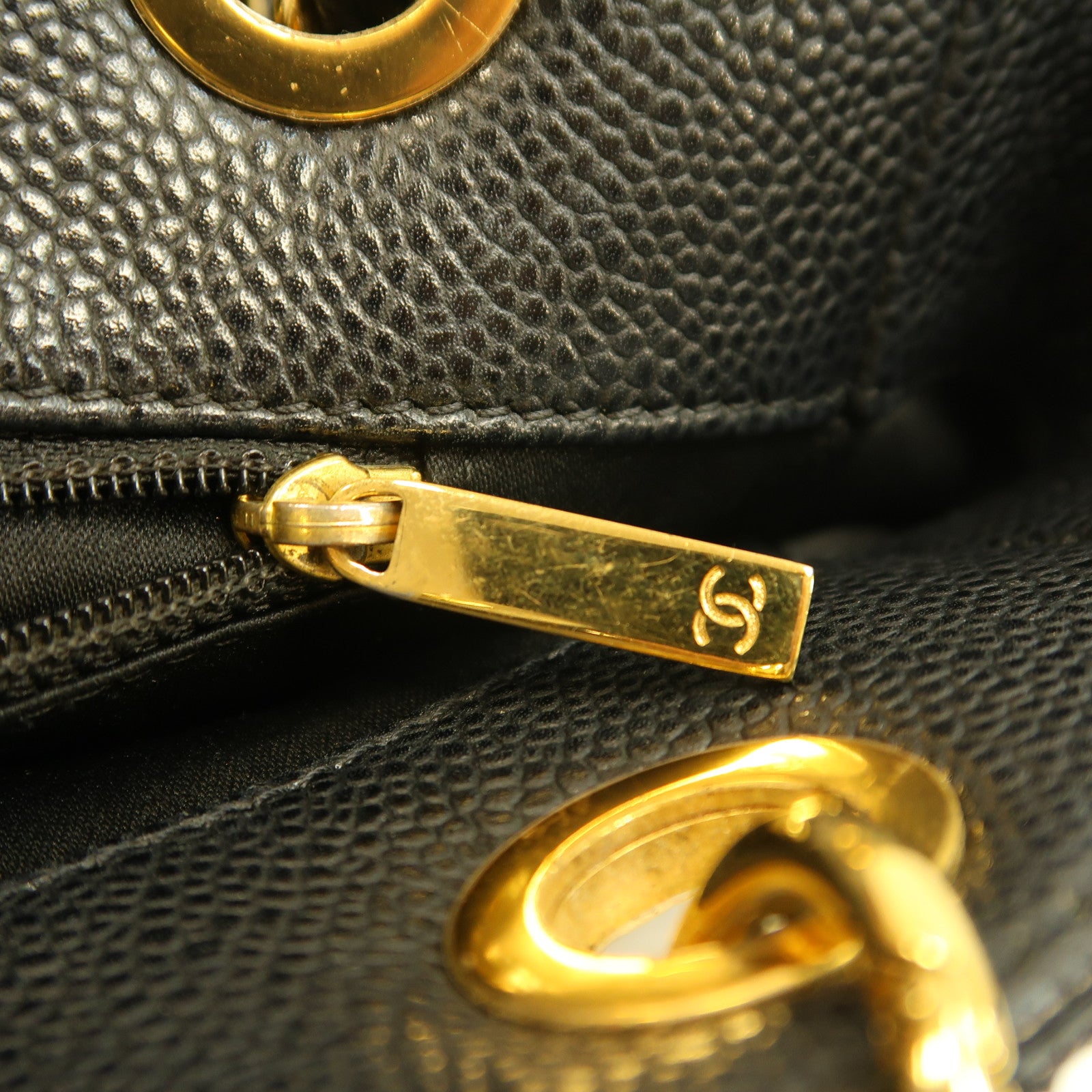 CHANEL 菱格Caviar皮革PST Petite Shopping Tote Bag金扣鏈帶手挽袋黑色