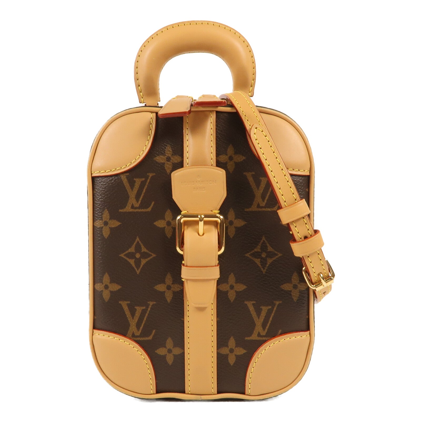 LOUIS VUITTON Monogram Valisette Vertical金扣手挽肩背兩用袋棕色