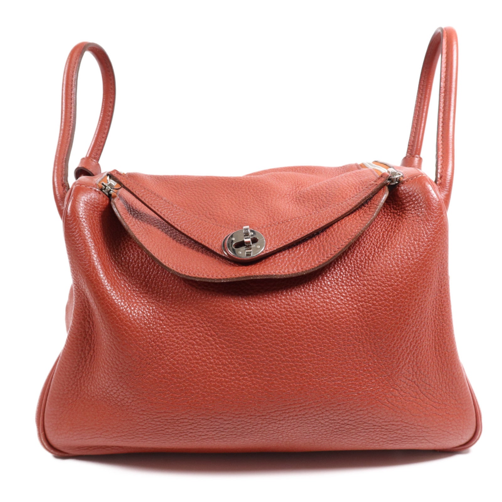 HERMES Clemence皮革Lindy 30銀扣手挽肩背兩用袋Rouge