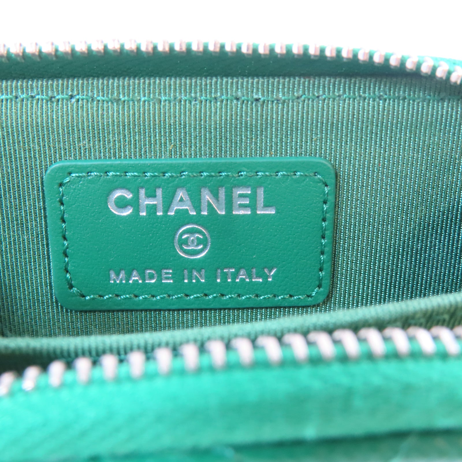 CHANEL 菱格牛皮皮革Card Case銀扣卡片套綠色