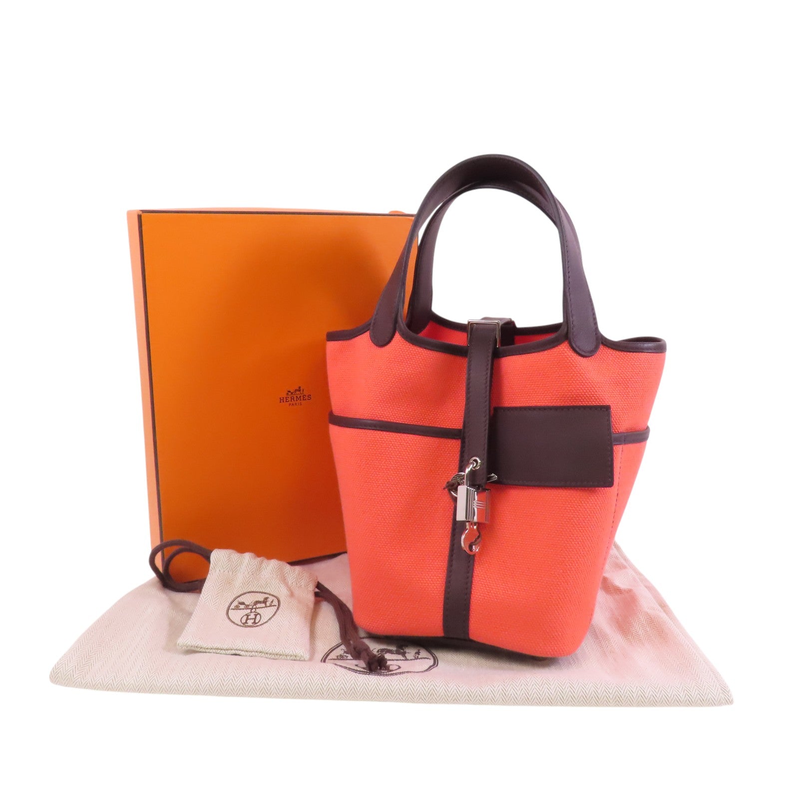 HERMES 帆布Picotin Cargo PM銀扣手挽袋