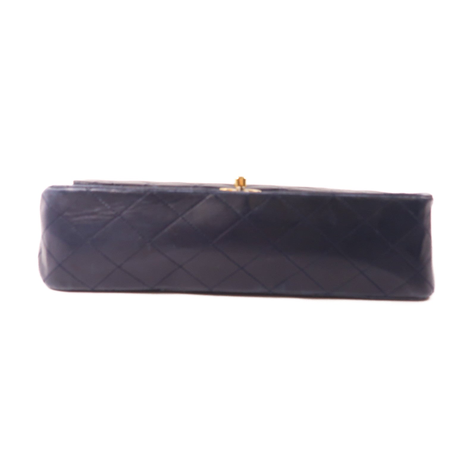 CHANEL 羊皮皮革Handbag金扣手挽袋深藍色