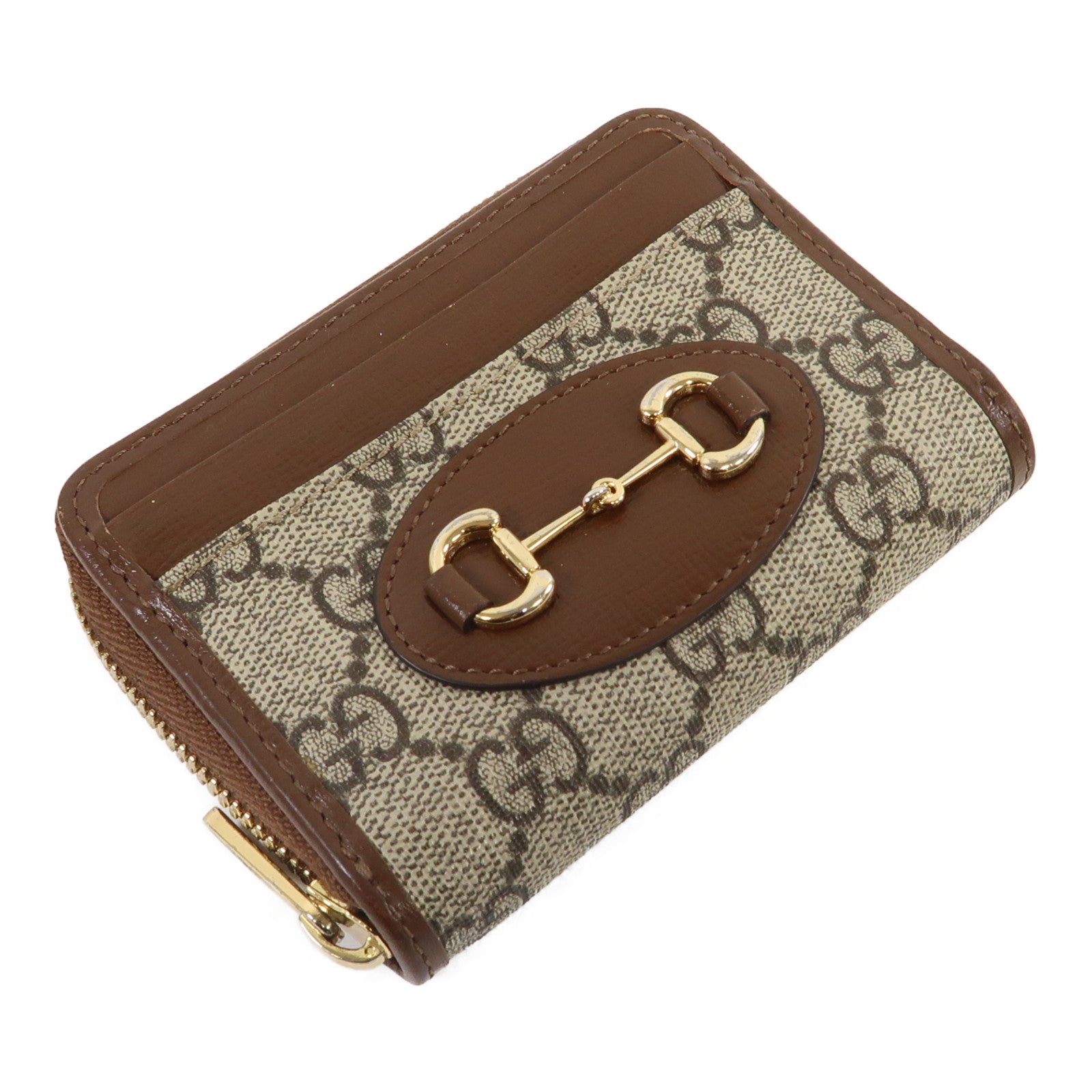 GUCCI 【激減優惠】塗層帆布Horsebit 1955 Card Case金扣卡片套啡色
