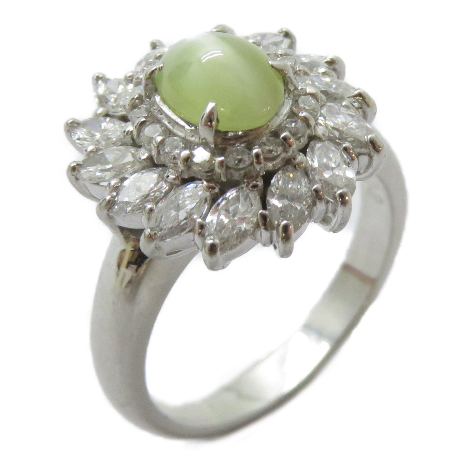 JEWELRY PT900鉑金Cat's Eye Ring 1.27ct貓眼石/1.102ct鑽石戒指US#6
