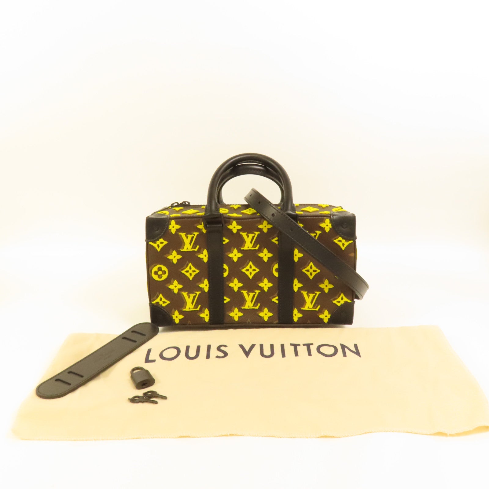 LOUIS VUITTON Monogram Tuffetage Jaune Trunk Speedy手挽肩背兩用袋