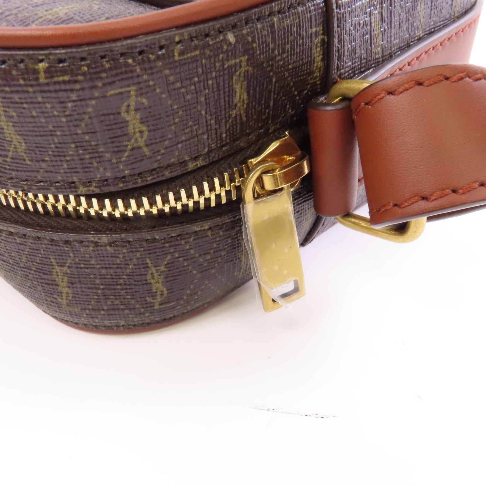 SAINT LAURENT 塗層帆布/皮革Shoulder Bag金扣肩背袋啡色