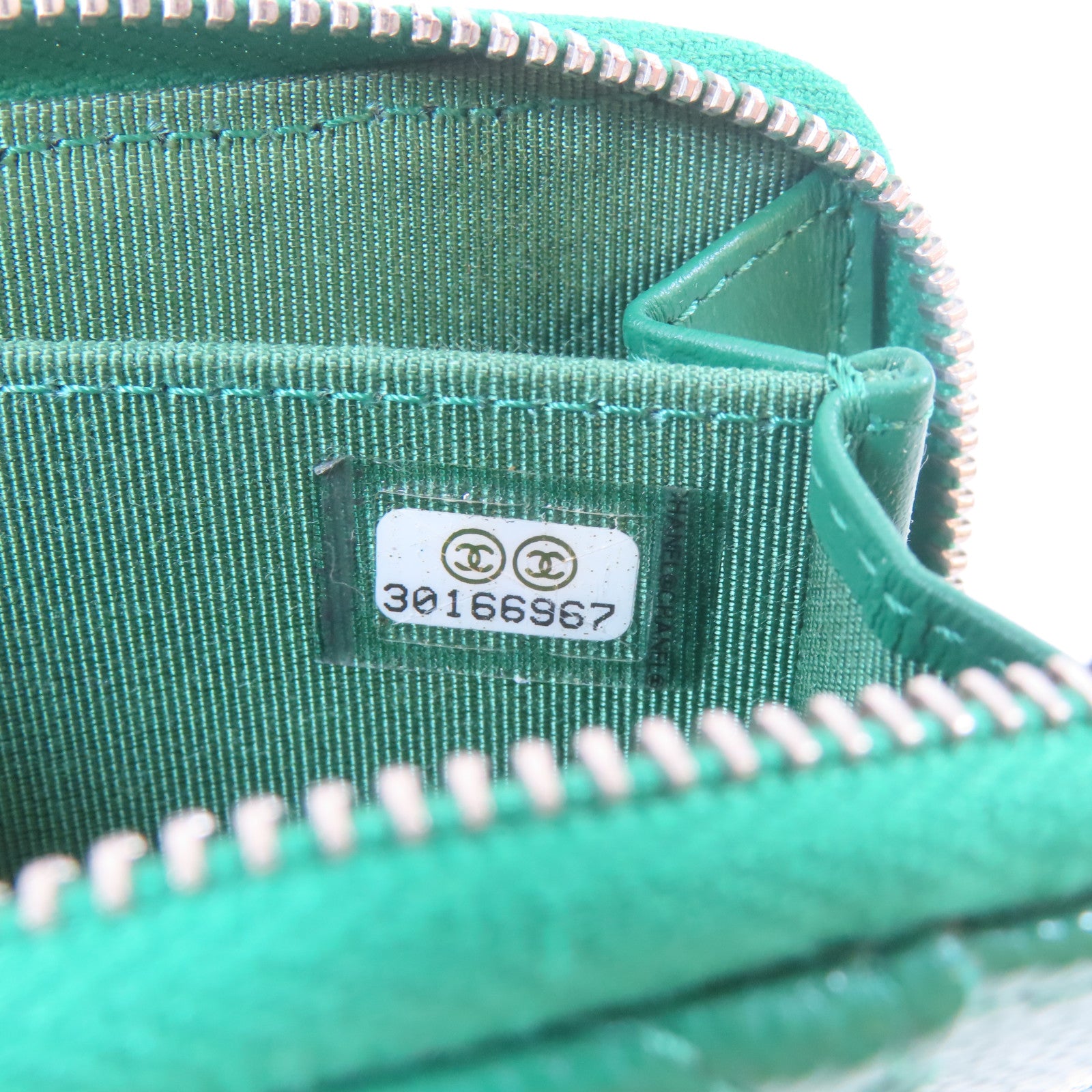 CHANEL 菱格牛皮皮革Card Case銀扣卡片套綠色