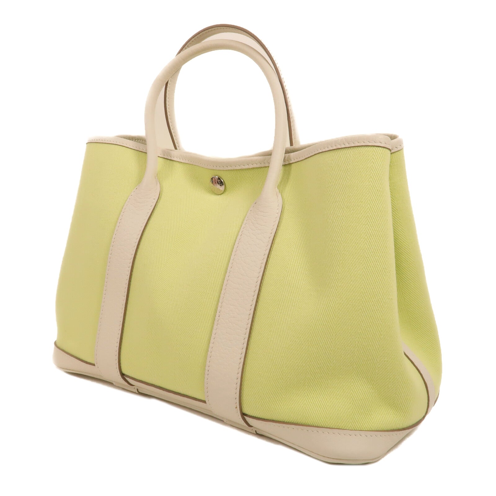 HERMES 帆布Garden Party TPM手挽袋Lime/White
