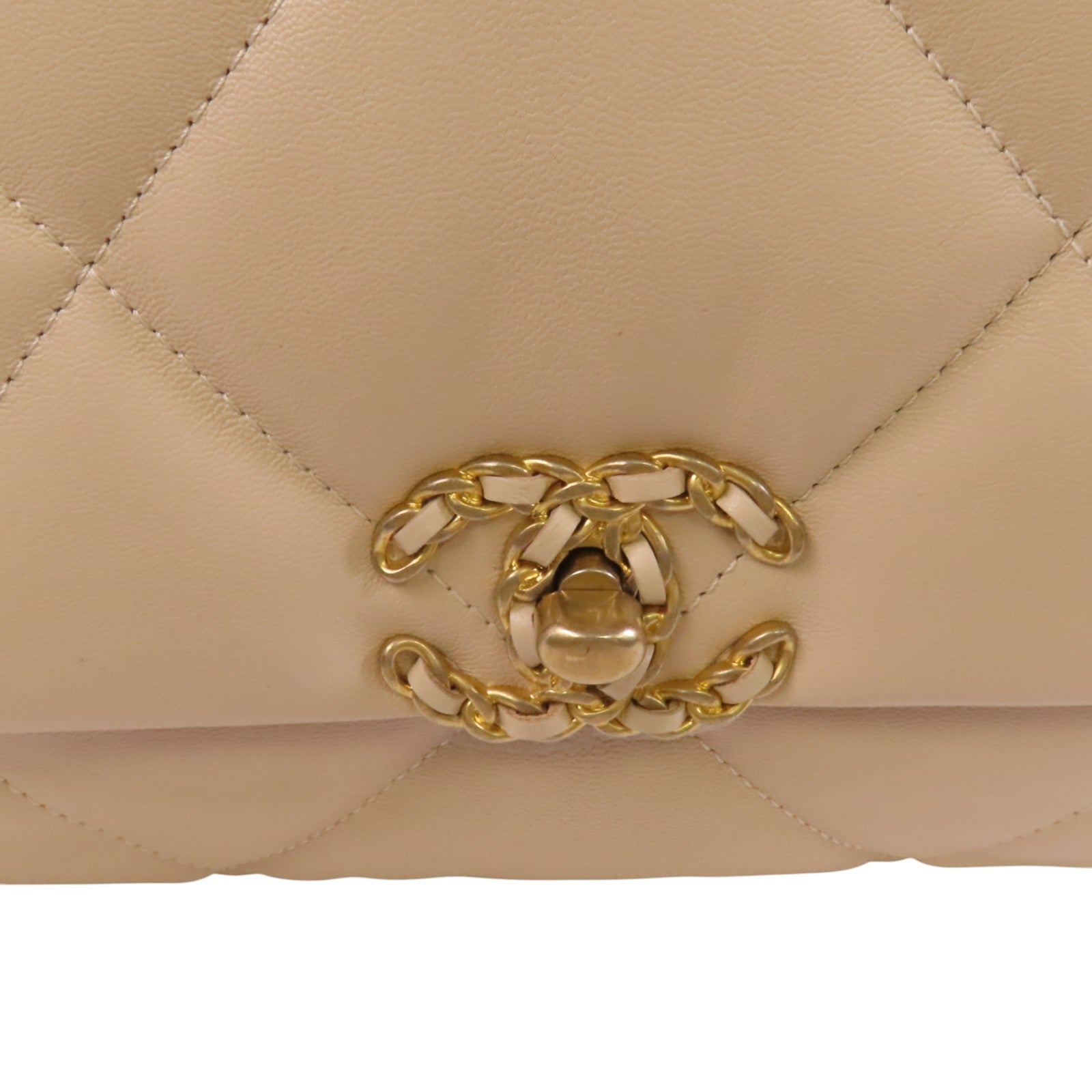 CHANEL 羊皮皮革C19金扣鏈帶手挽肩背兩用袋