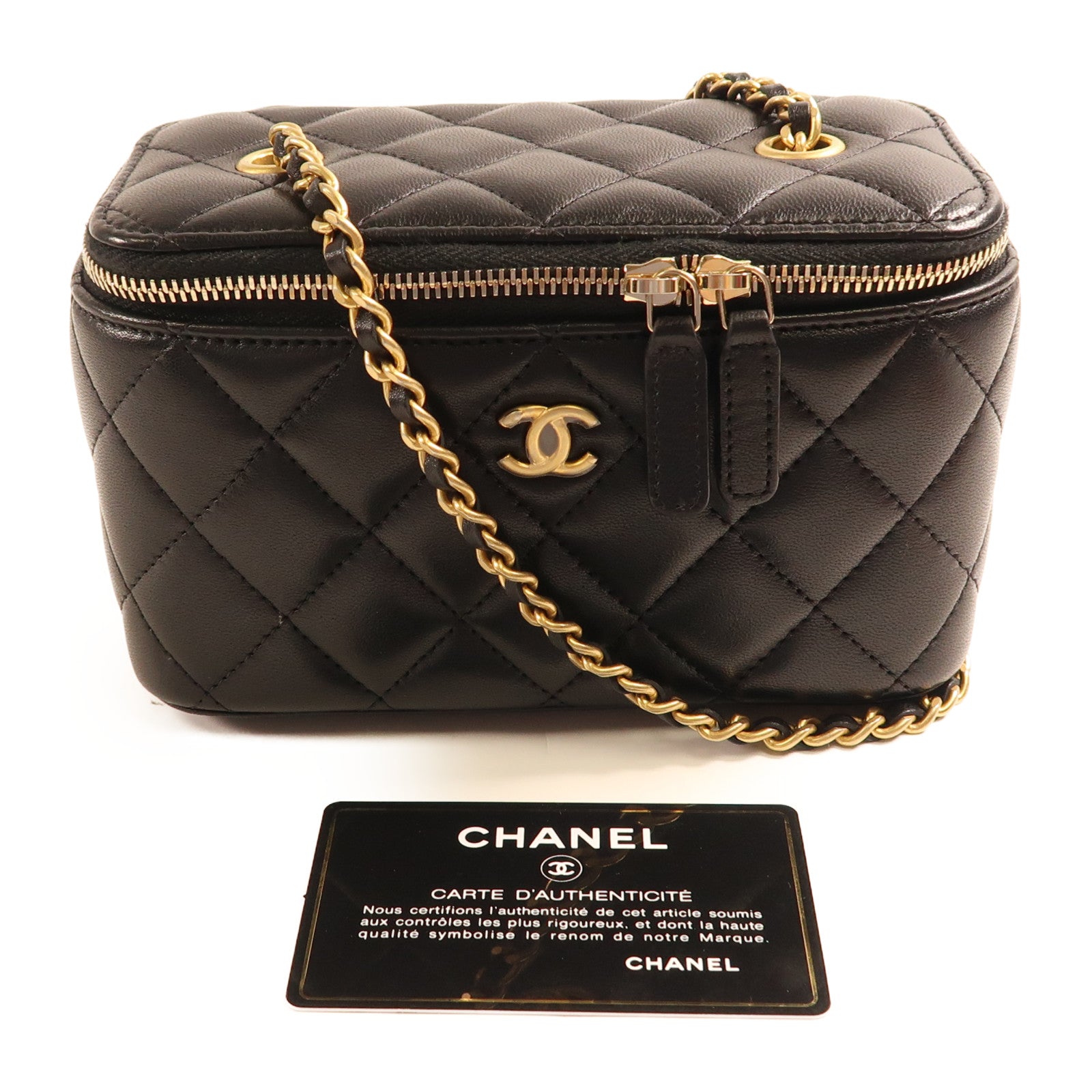 CHANEL 羊皮皮革Vanity Case金扣鏈帶肩背袋
