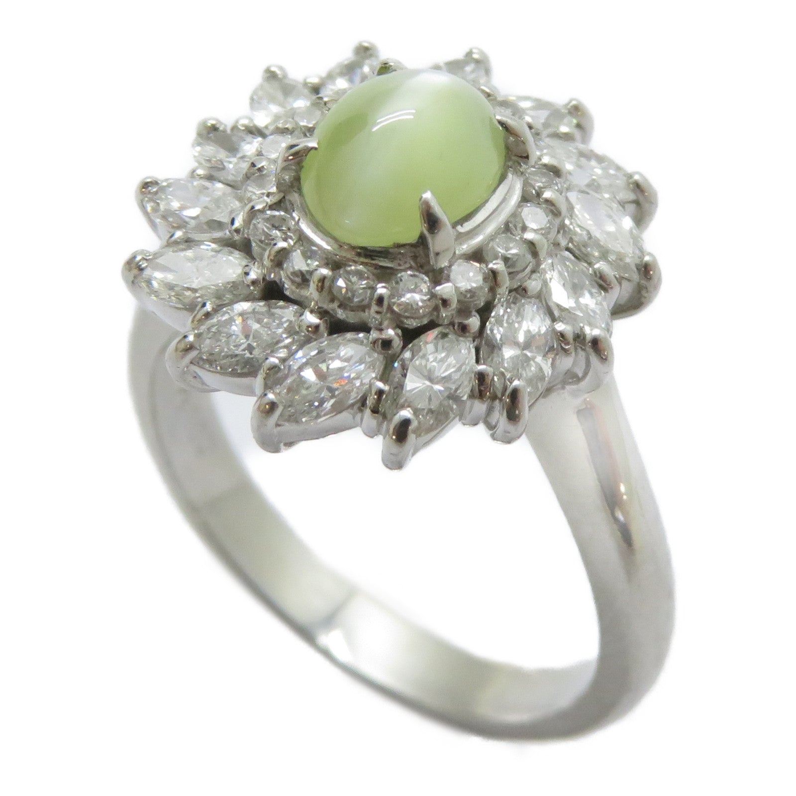 JEWELRY PT900鉑金Cat's Eye Ring 1.27ct貓眼石/1.102ct鑽石戒指US#6