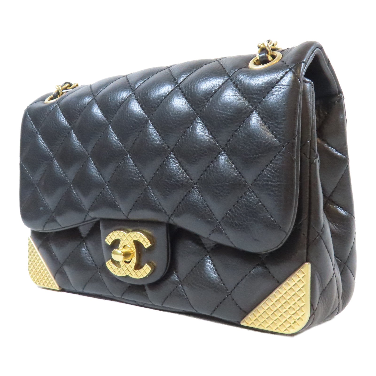 CHANEL 【激減優惠】菱格羊皮皮革Chain Shoulder金扣鏈帶肩背袋黑色