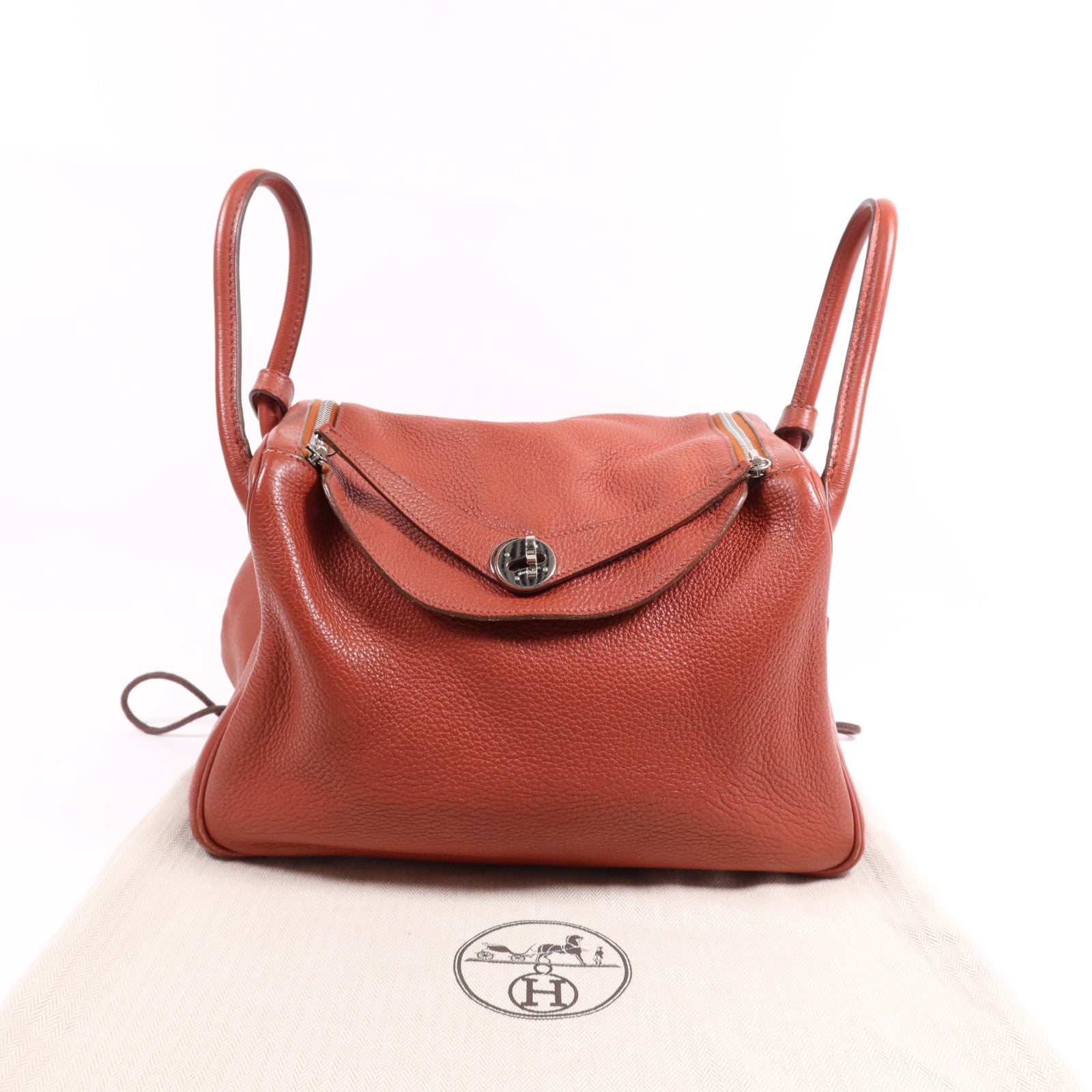 HERMES Clemence皮革Lindy 30銀扣手挽肩背兩用袋Rouge