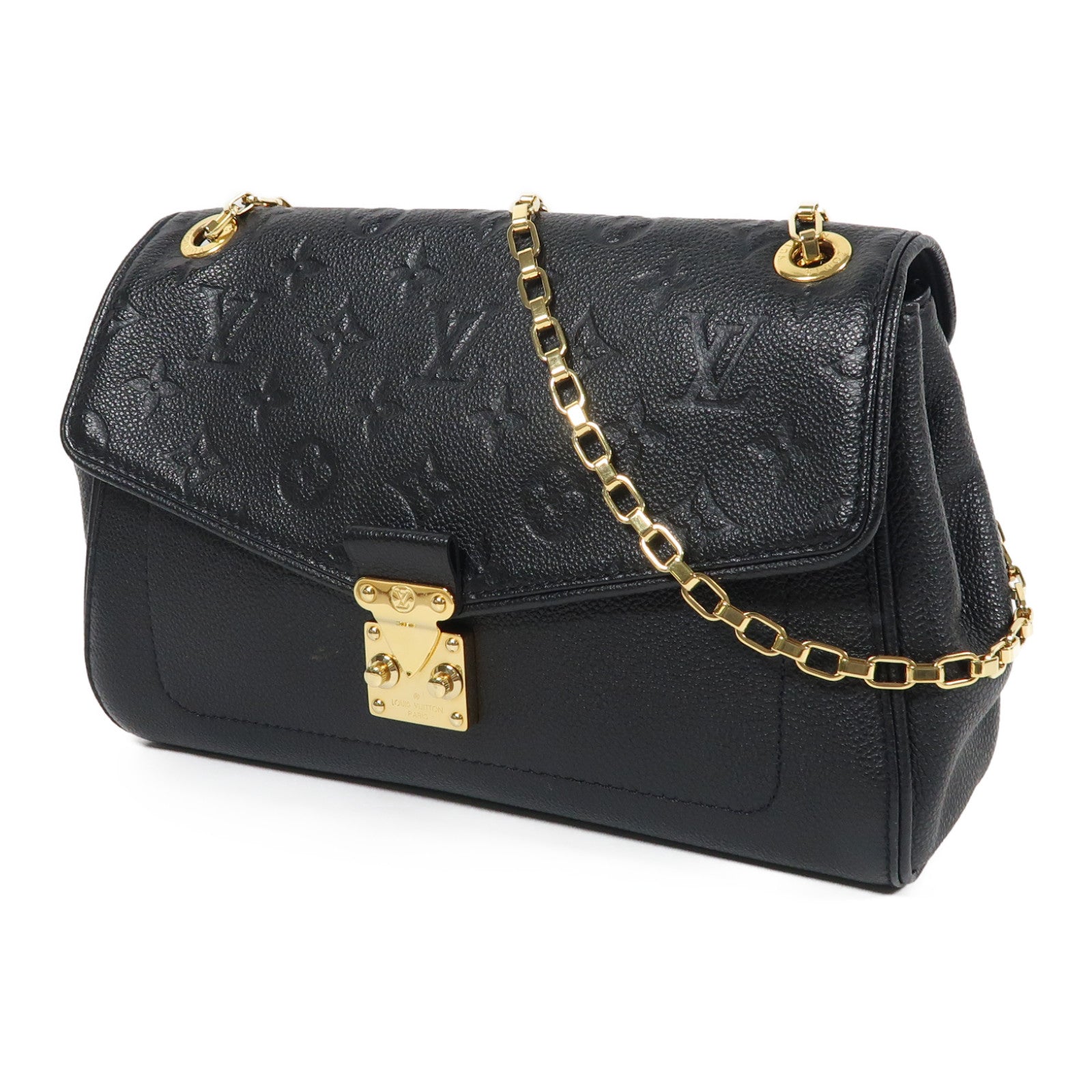 LOUIS VUITTON Monogram Empreinte Saint Germain PM金扣鏈帶肩背袋黑色