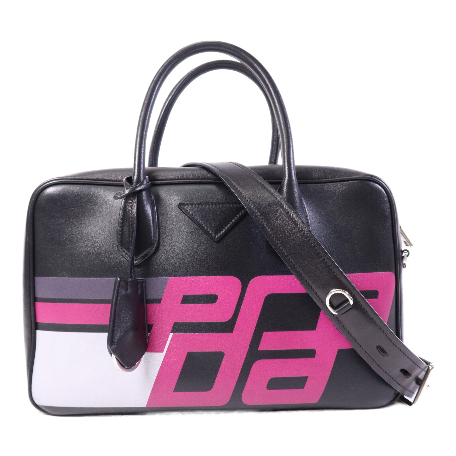 PRADA 【激減優惠】牛皮皮革Shoulder Bag銀扣手挽肩背兩用袋