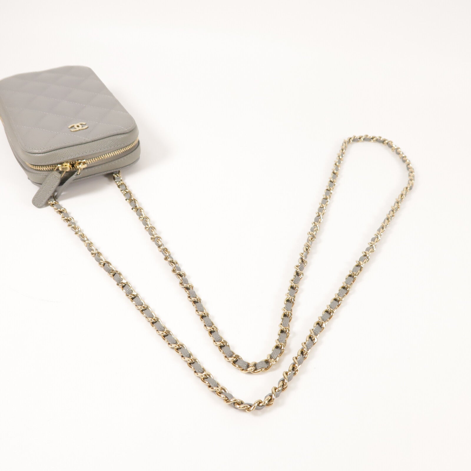CHANEL 牛皮皮革Phone Bag金扣鏈帶肩背袋