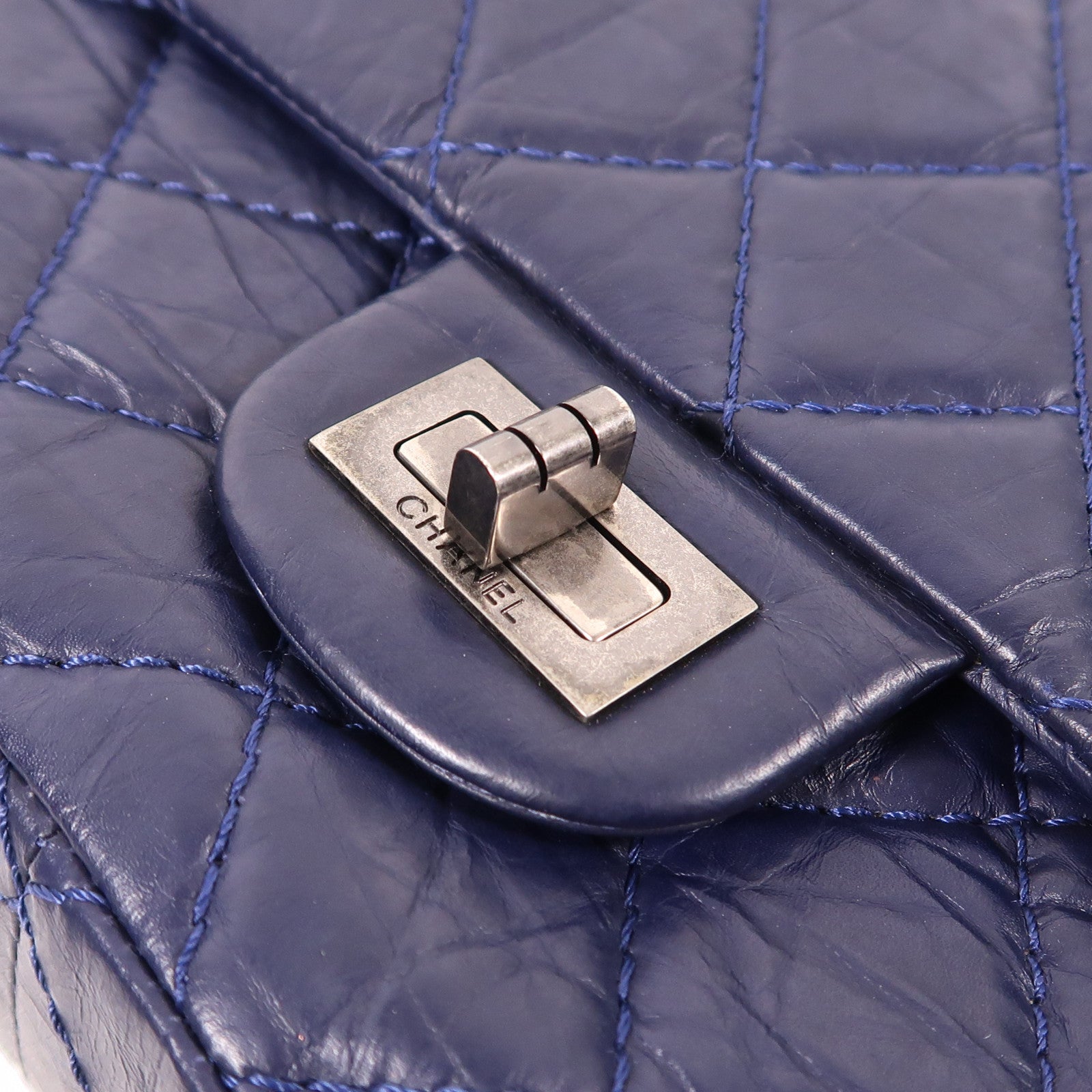CHANEL CC SHW 2.55 Chain Shoulder Bag Calfskin Leather Navy