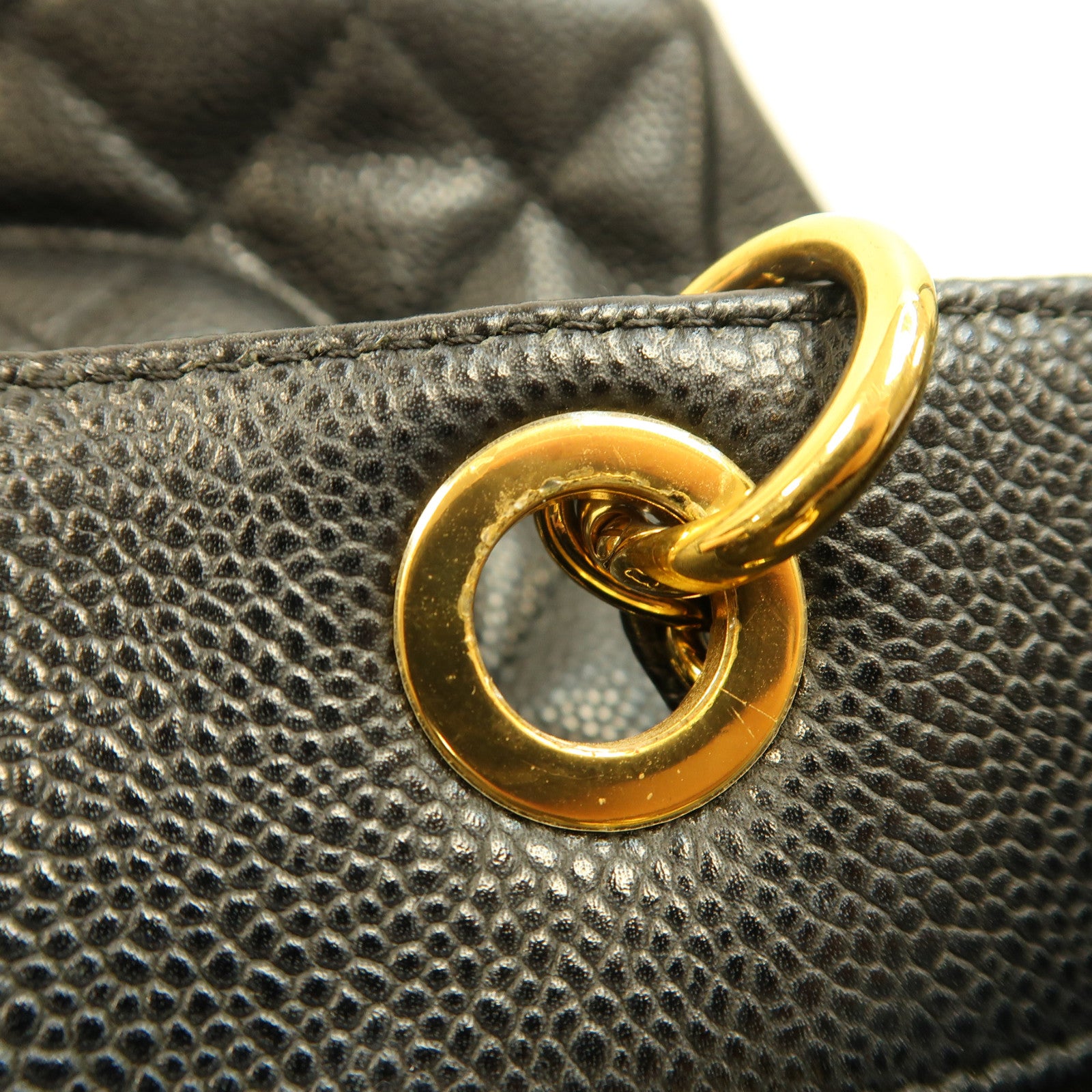 CHANEL 菱格Caviar皮革PST Petite Shopping Tote Bag金扣鏈帶手挽袋黑色