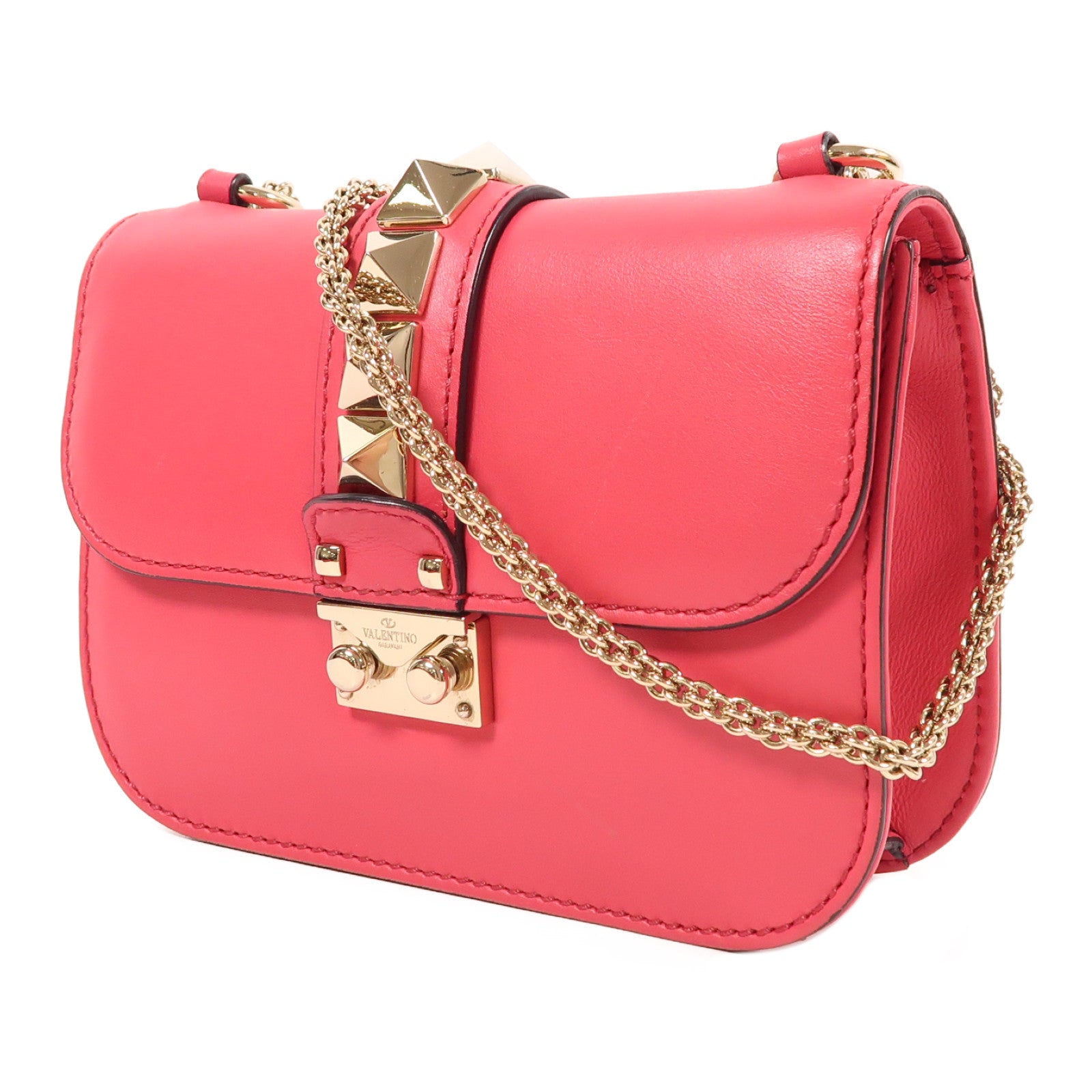 Valentino 皮革Chain Shoulder金扣鏈帶肩背袋