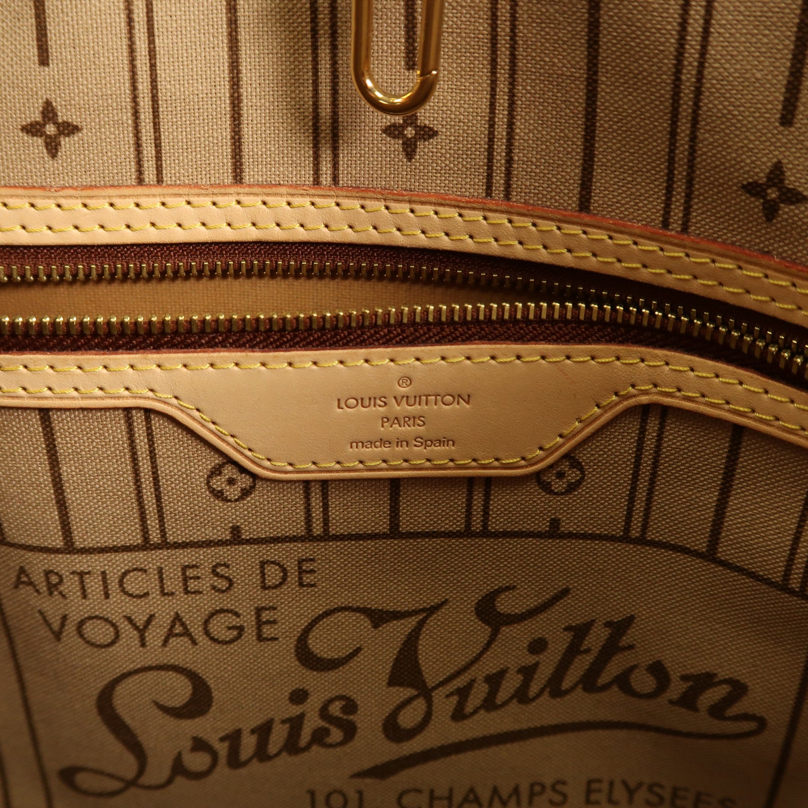 LOUIS VUITTON Monogram Neverfull MM金扣手挽袋