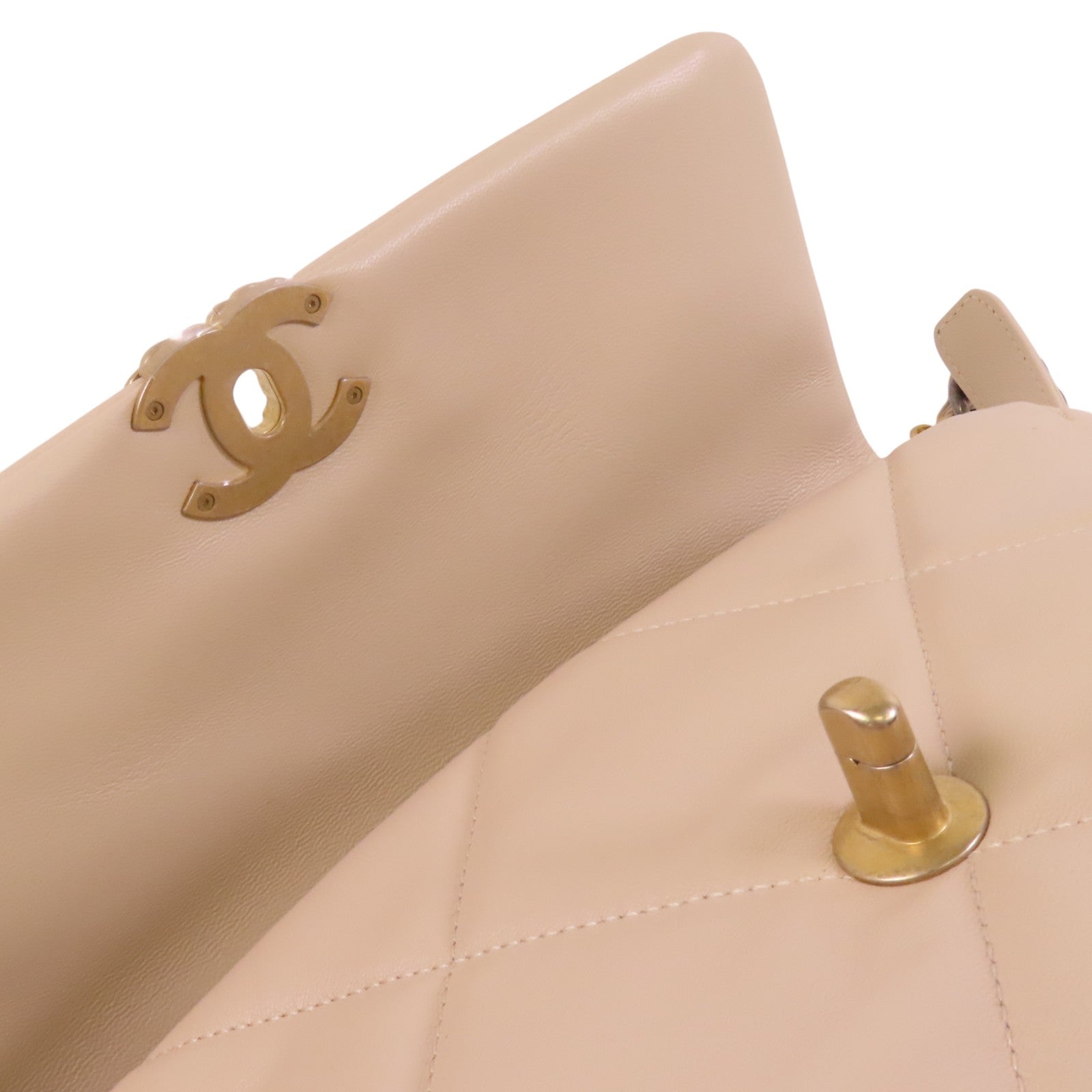 CHANEL 羊皮皮革C19金扣鏈帶手挽肩背兩用袋