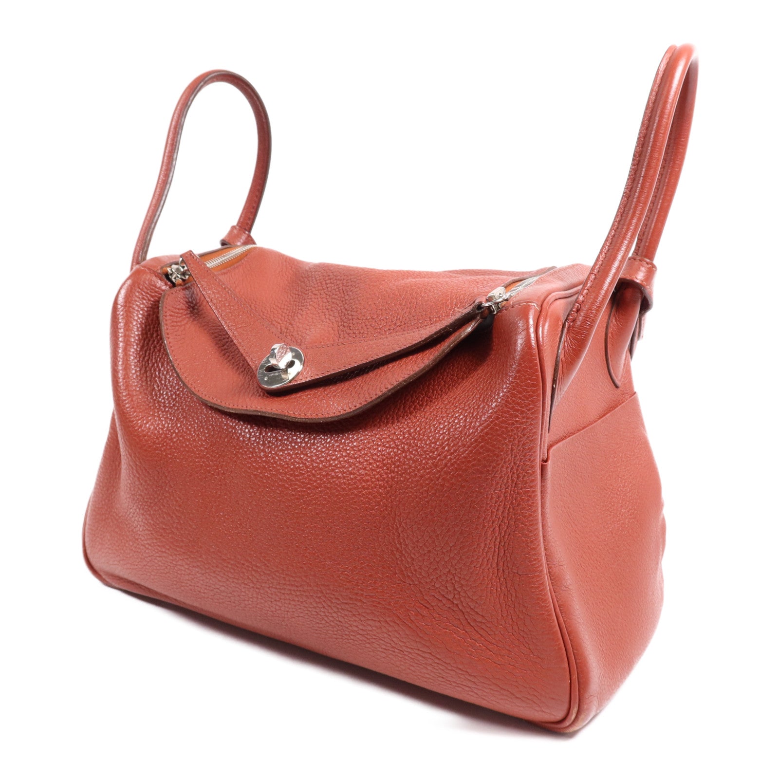 HERMES Clemence皮革Lindy 30銀扣手挽肩背兩用袋Rouge