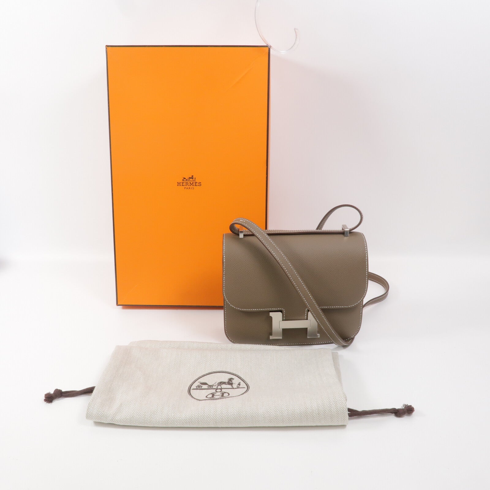 HERMES Epsom皮革Constance Mini肩背袋Etoupe