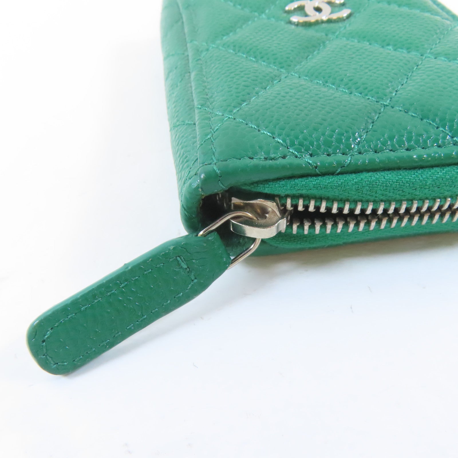 CHANEL 菱格牛皮皮革Card Case銀扣卡片套綠色