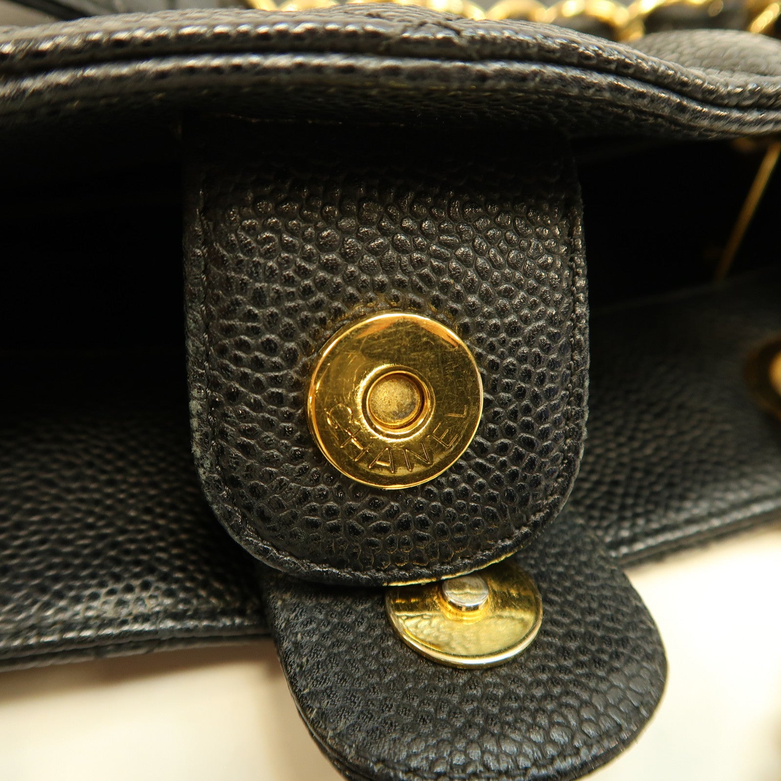 CHANEL 菱格Caviar皮革PST Petite Shopping Tote Bag金扣鏈帶手挽袋黑色