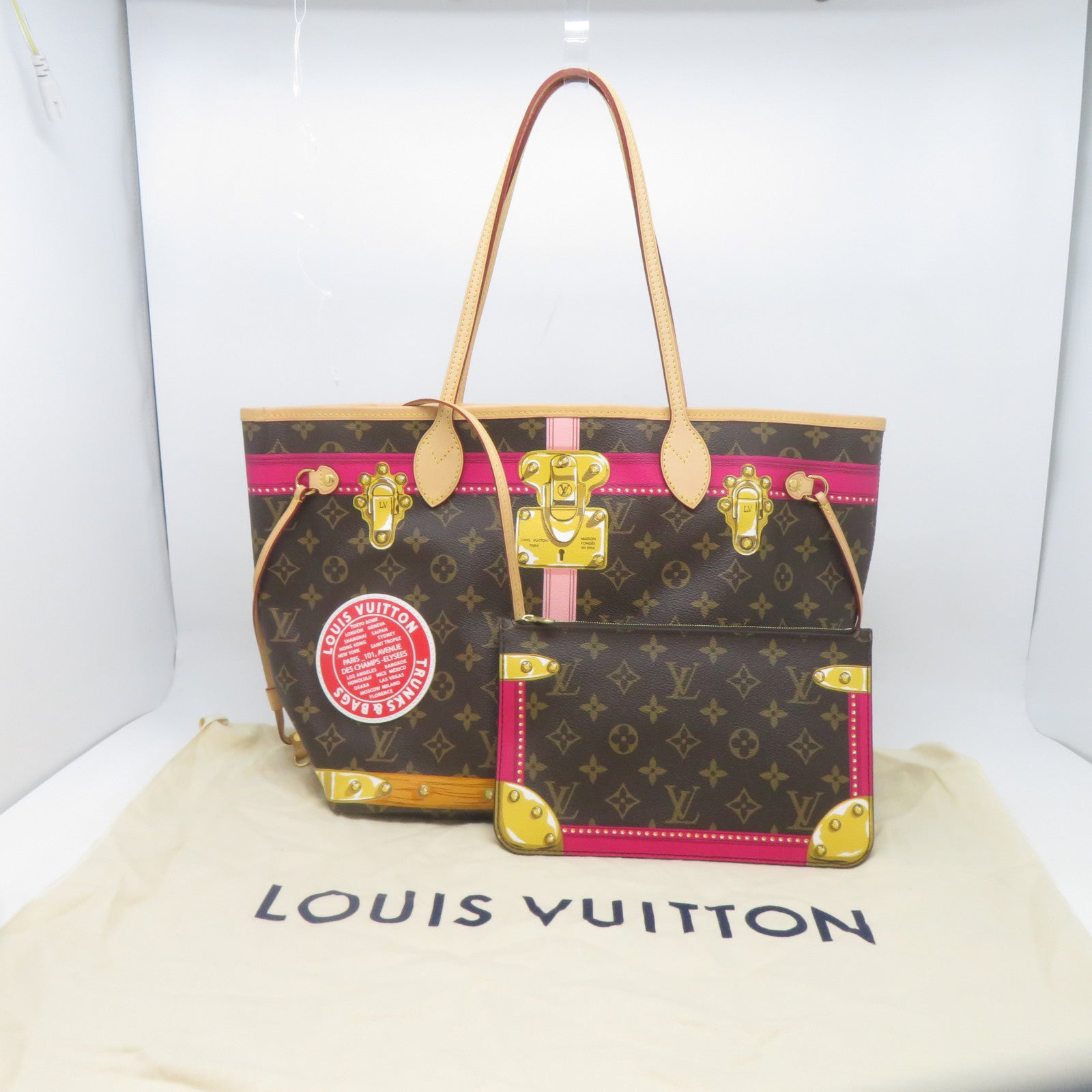 LOUIS VUITTON Monogram Summer Trunk Neverfull MM金扣肩背袋啡色