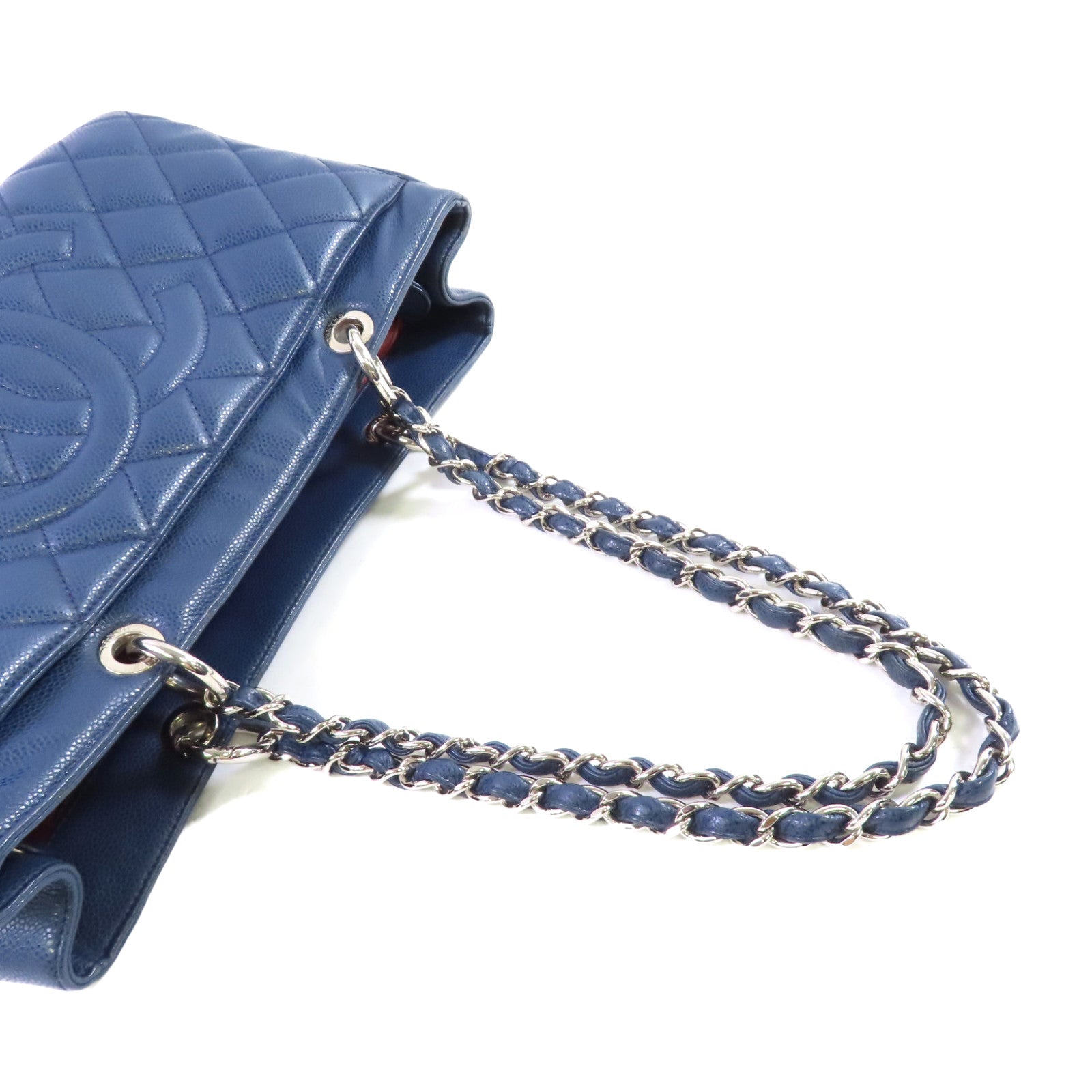 CHANEL 【激減優惠】菱格牛皮皮革Chain Shoulder Bag銀扣鏈帶肩背袋寶藍色