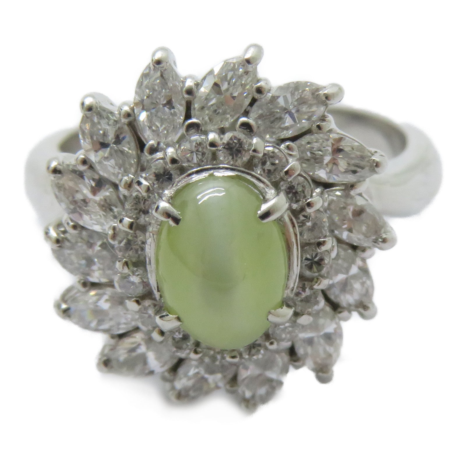 JEWELRY PT900鉑金Cat's Eye Ring 1.27ct貓眼石/1.102ct鑽石戒指US#6