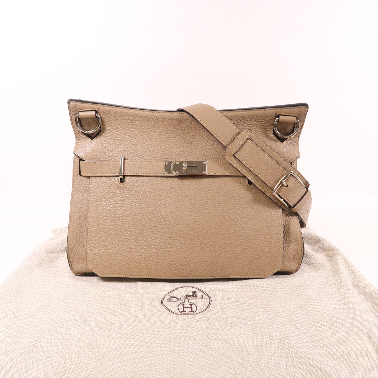 HERMES Clemence皮革Jypsiere 34銀扣肩背袋Argile