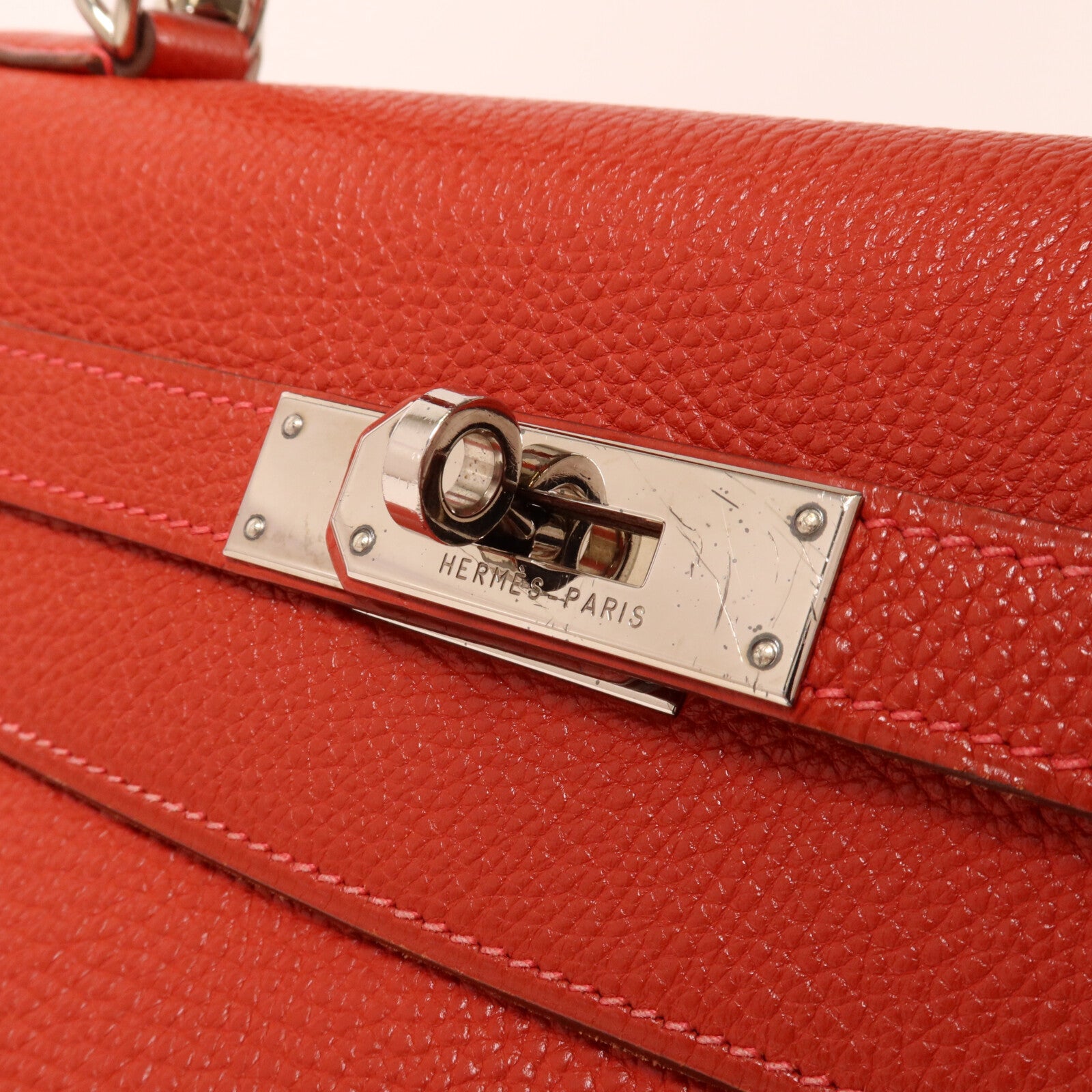 HERMES Clemence皮革Kelly 32手挽肩背兩用袋Rouge H