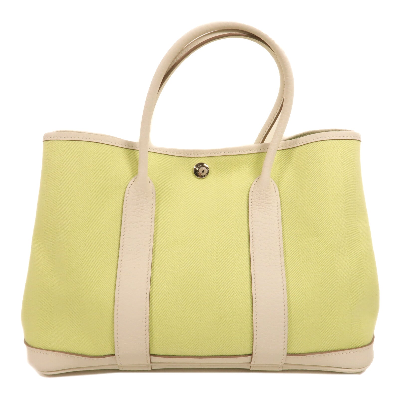 HERMES 帆布Garden Party TPM手挽袋Lime/White