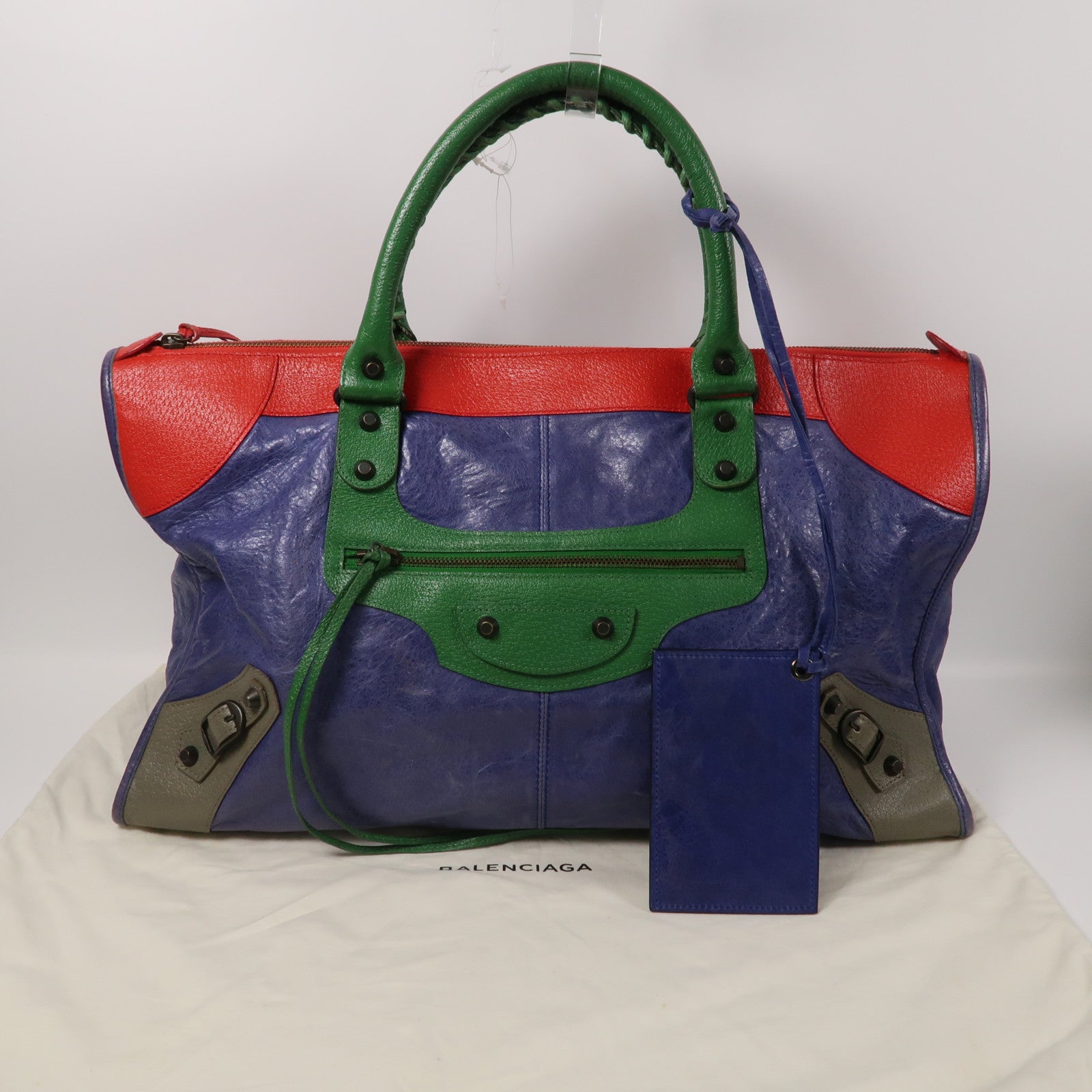 BALENCIAGA 羊皮皮革Work金扣手挽袋藍色