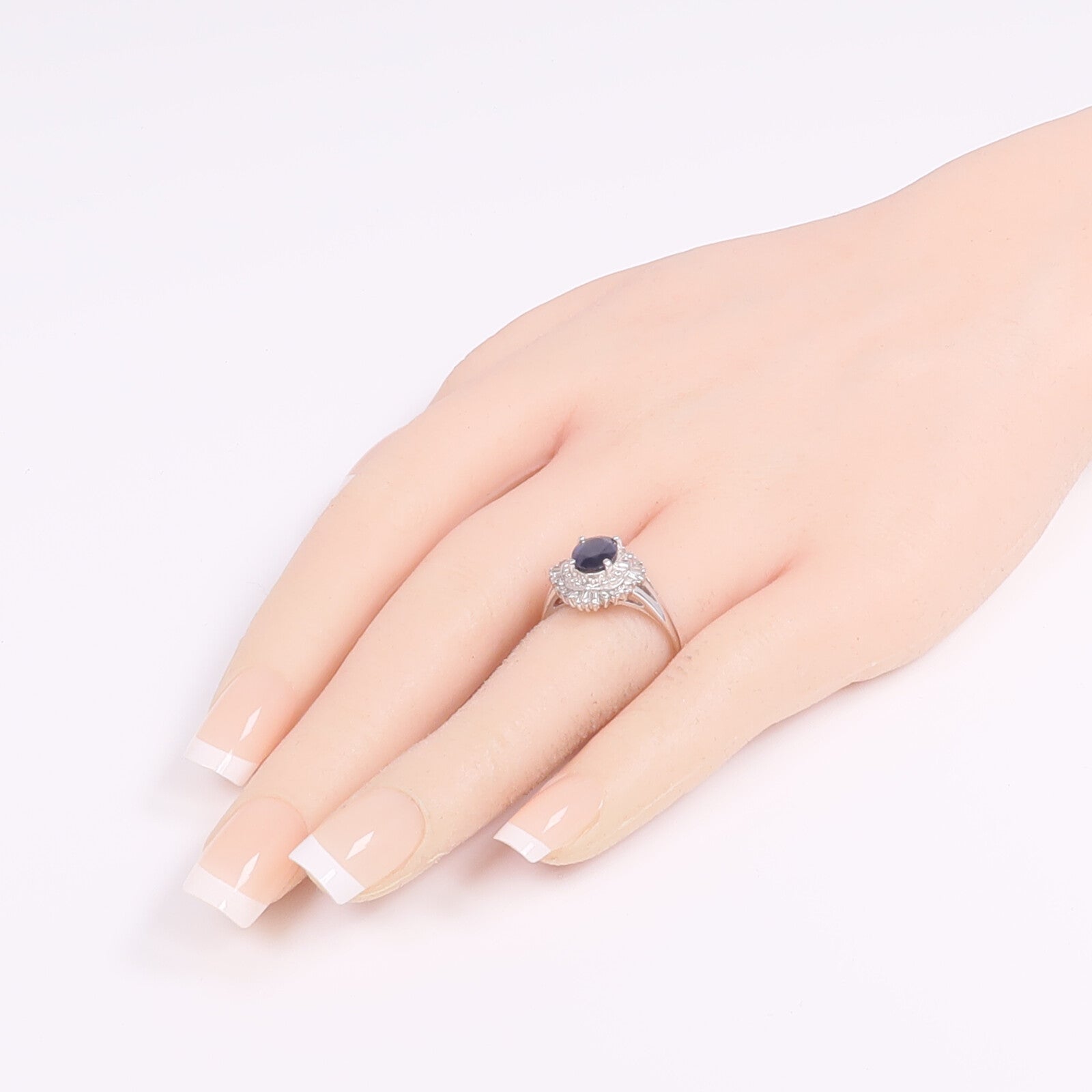 JEWELRY PT900鉑金Sapphire Diamond Ring藍寶石/鑽石戒指US#8