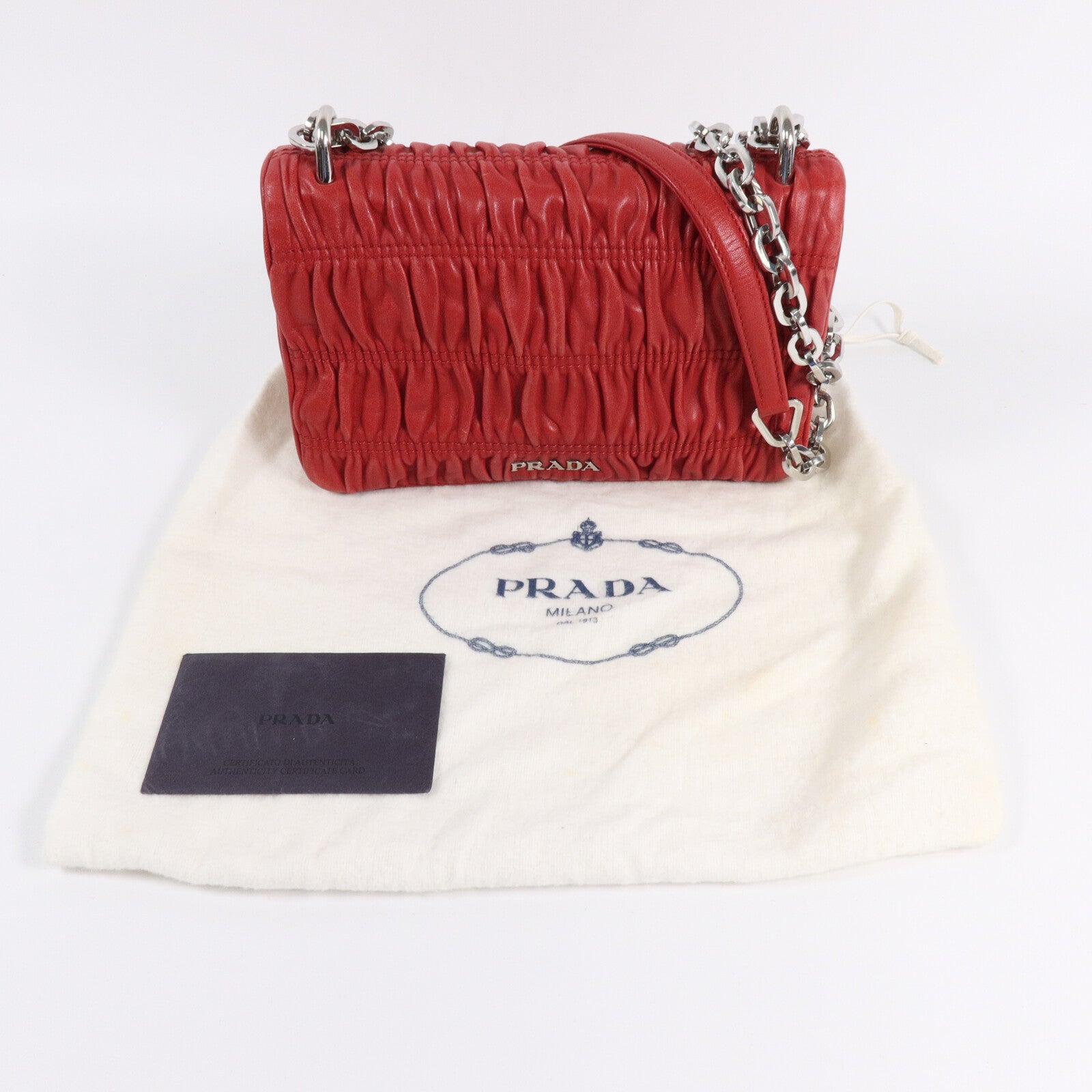 PRADA 羊皮皮革Chain Shoulder鏈帶手挽袋