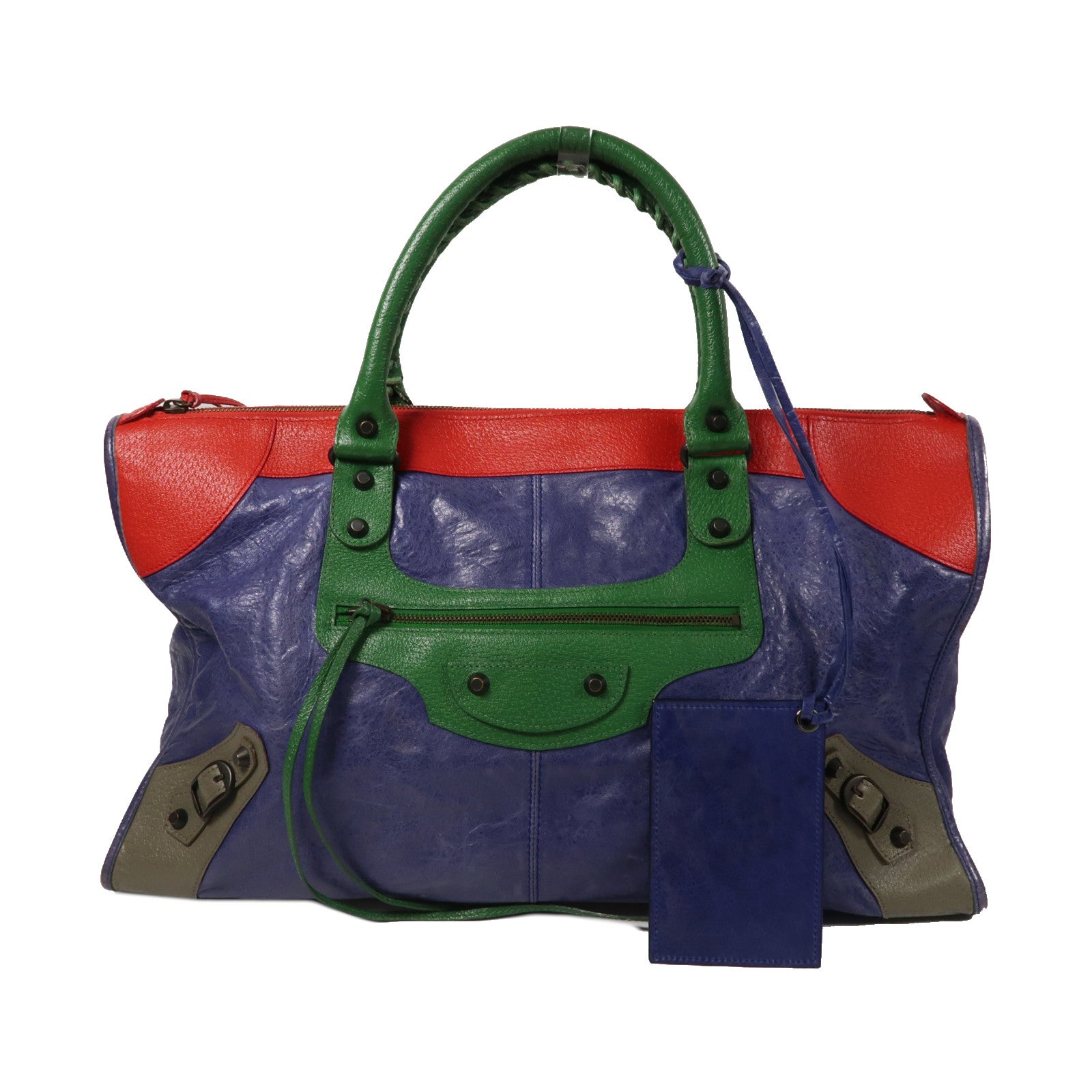 BALENCIAGA 羊皮皮革Work金扣手挽袋藍色