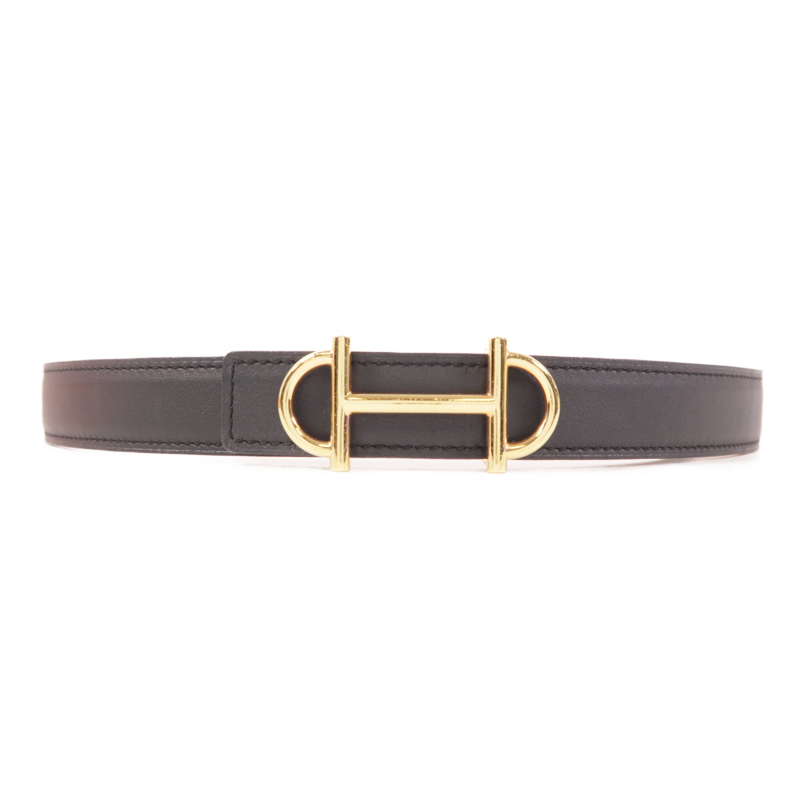 HERMES 【激減優惠】Epsom/Swift皮革Surmer Reversible金扣皮帶Noir/Gold