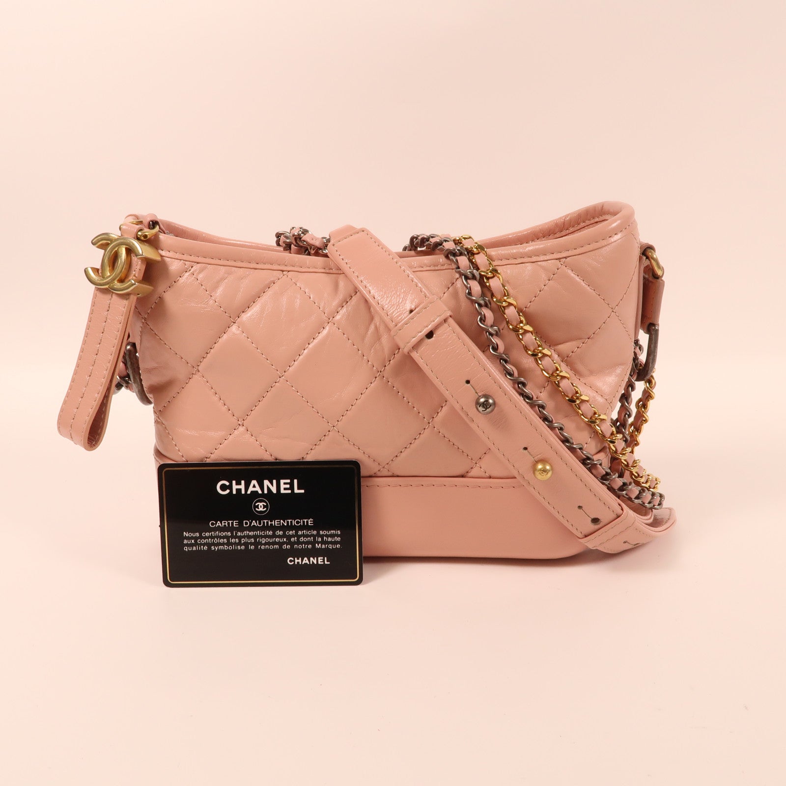 CHANEL CC Gabrielle Small Chain Shoulder Bag Handbag Calfskin Leather Pink