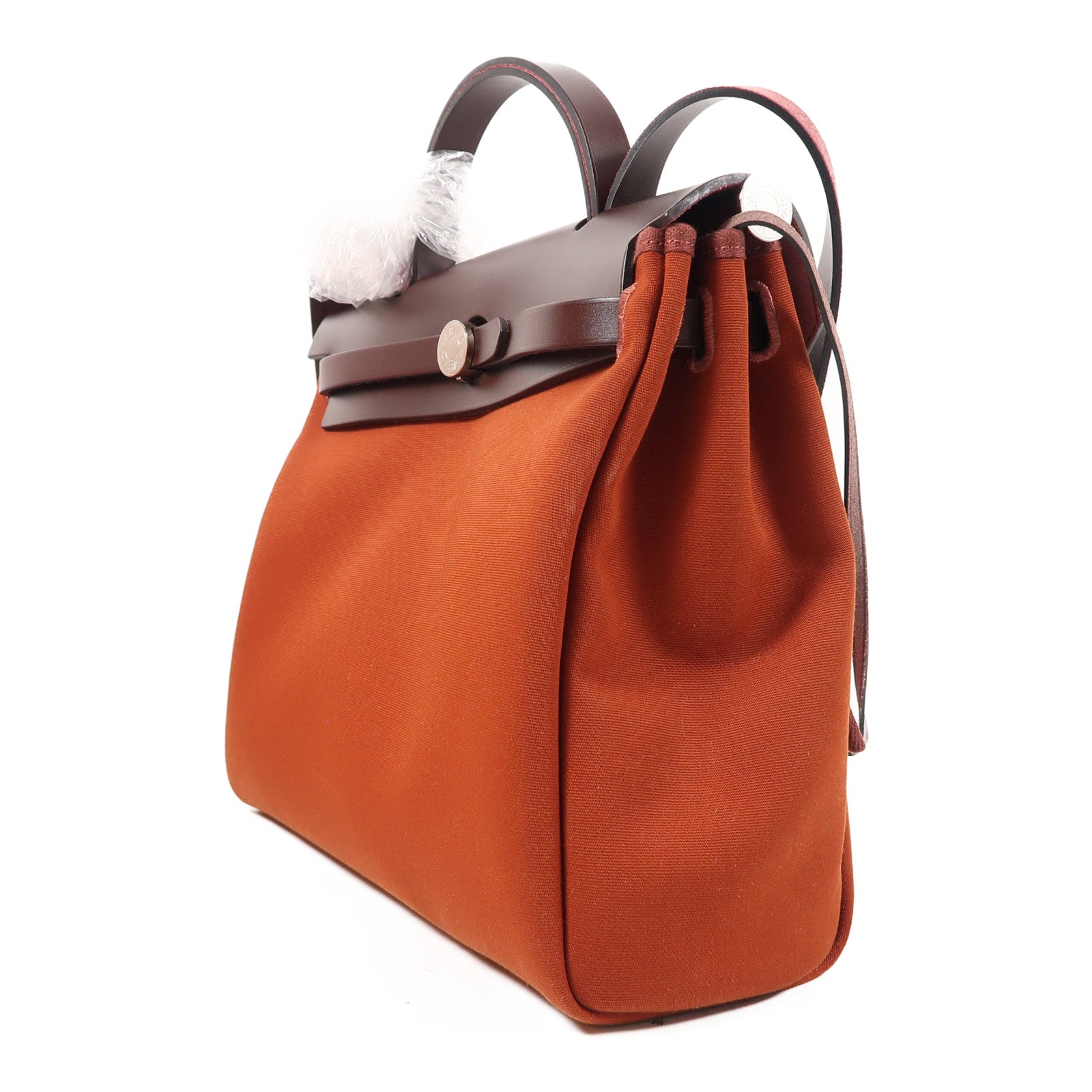 HERMES 【激減優惠】帆布/皮革Herbag PM銀扣手挽肩背兩用袋紅色/啡色