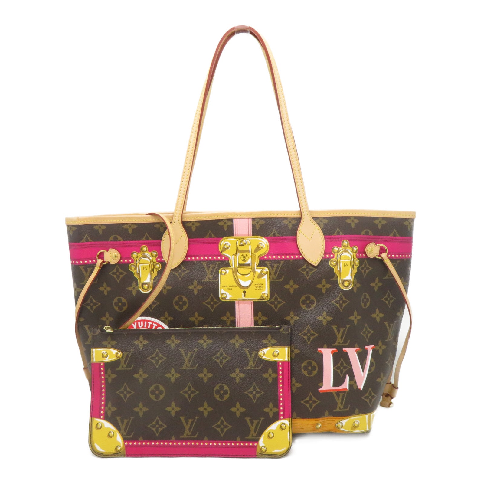 LOUIS VUITTON Monogram Summer Trunk Neverfull MM金扣肩背袋啡色