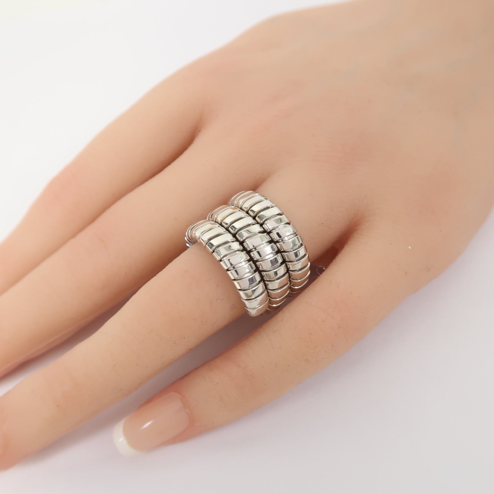 BVLGARI 18K白金Tubogas Ring戒指US#5.75