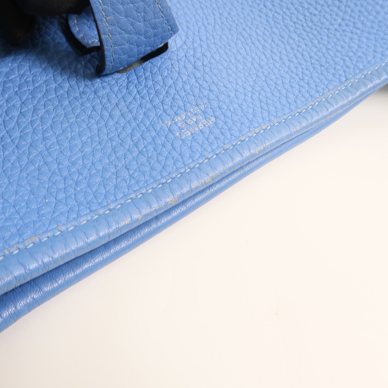 HERMES PHW Evelyne PM Shoulder Bag Taurillon Clemence Leather Bleu Paradis