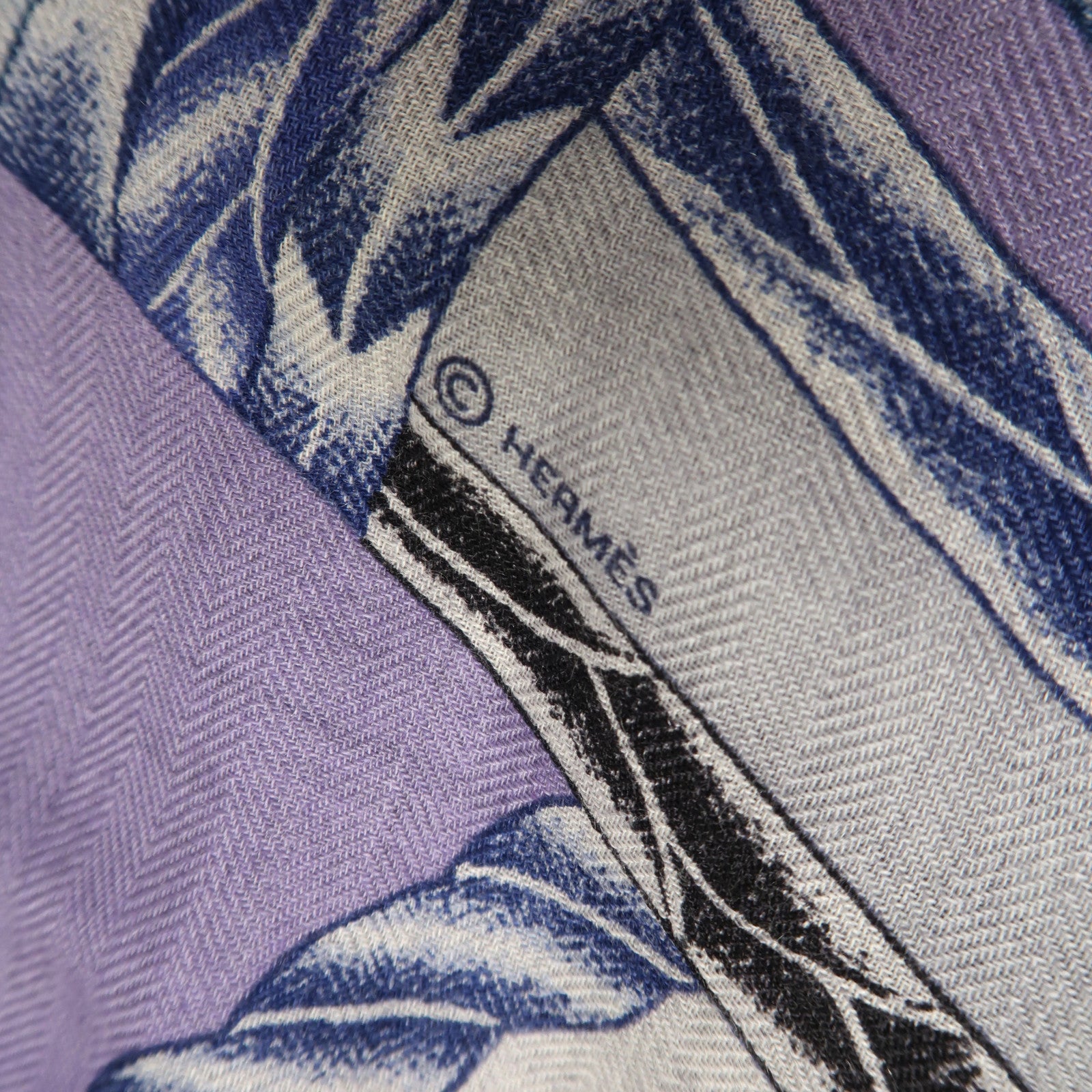 HERMES 羊絨/絲質Scarf圍巾紫色/灰色/藍色
