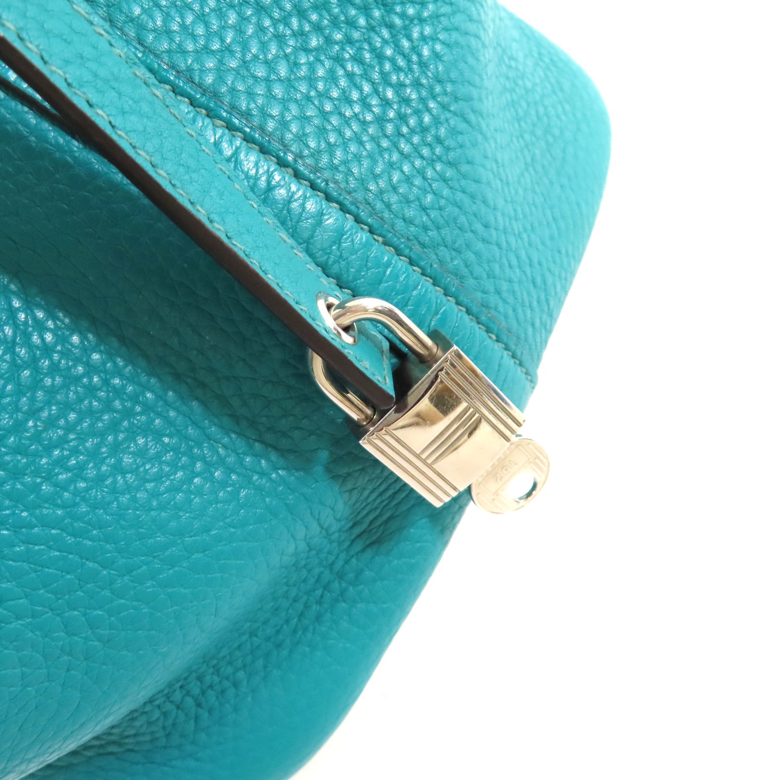 HERMES 【激減優惠】Clemence皮革Picotin MM Tote Bag銀扣手挽袋Bleu Paon孔雀藍色