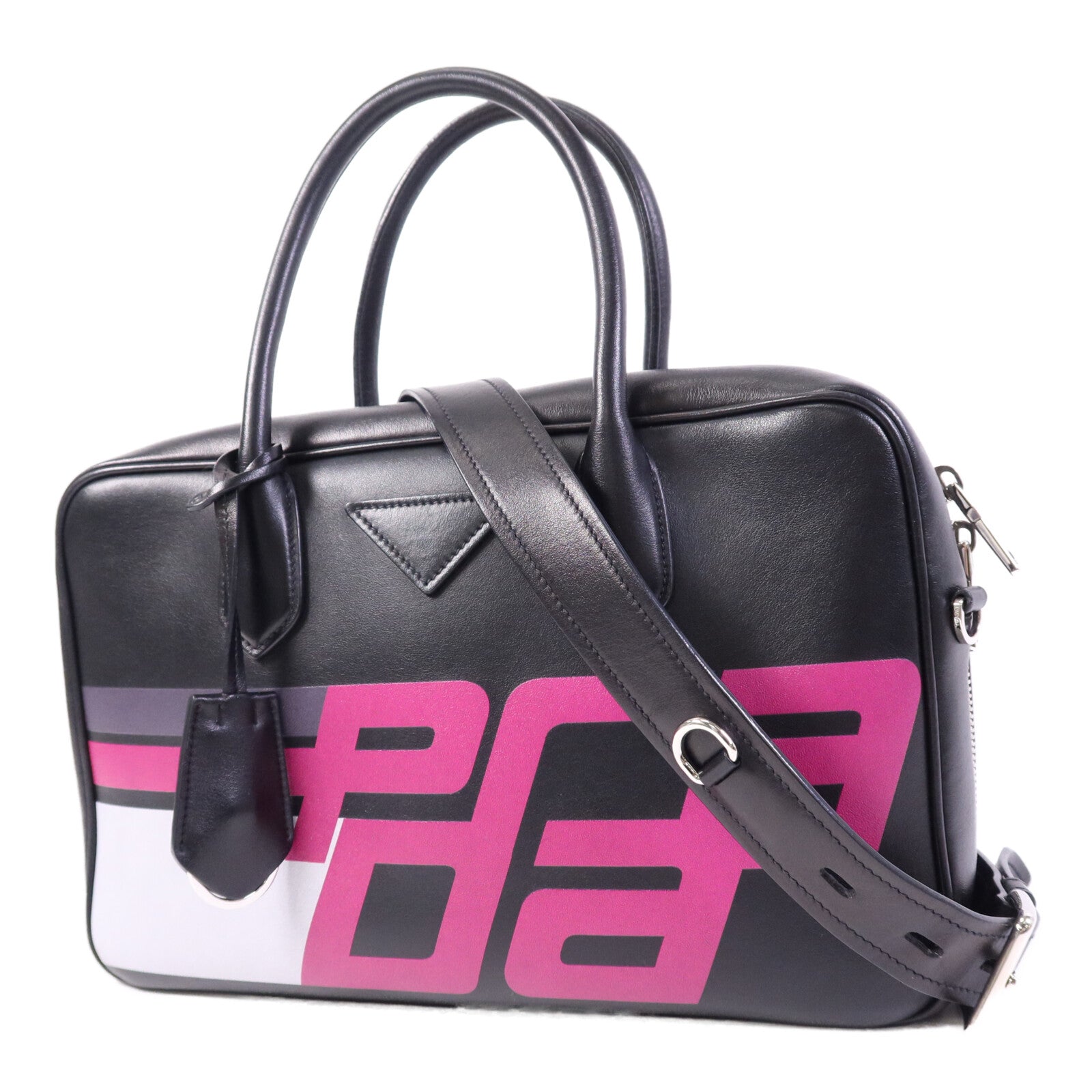 PRADA 【激減優惠】牛皮皮革Shoulder Bag銀扣手挽肩背兩用袋